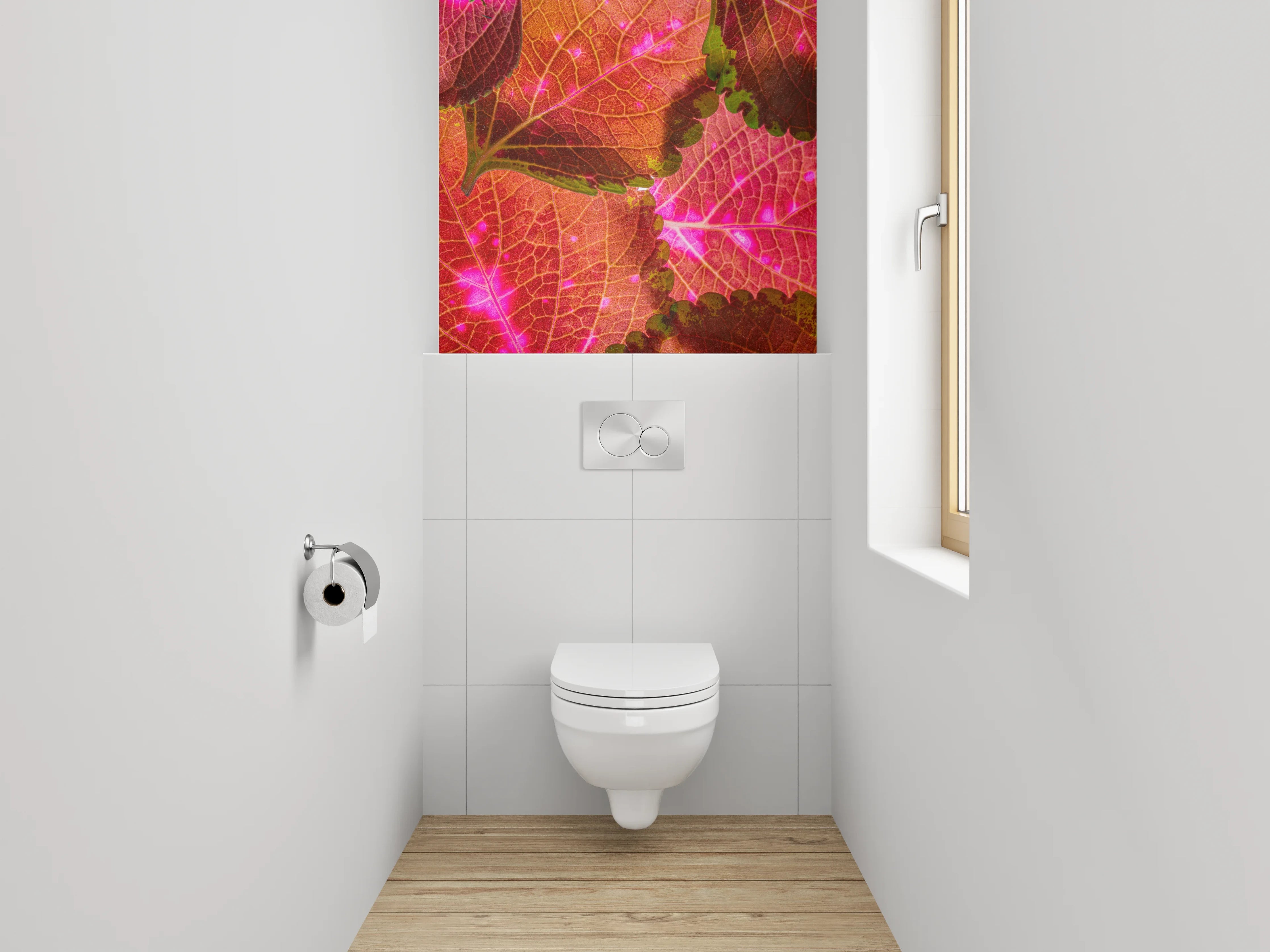 WC-Rückwand - Bunte Blätterstruktur auf Pink
