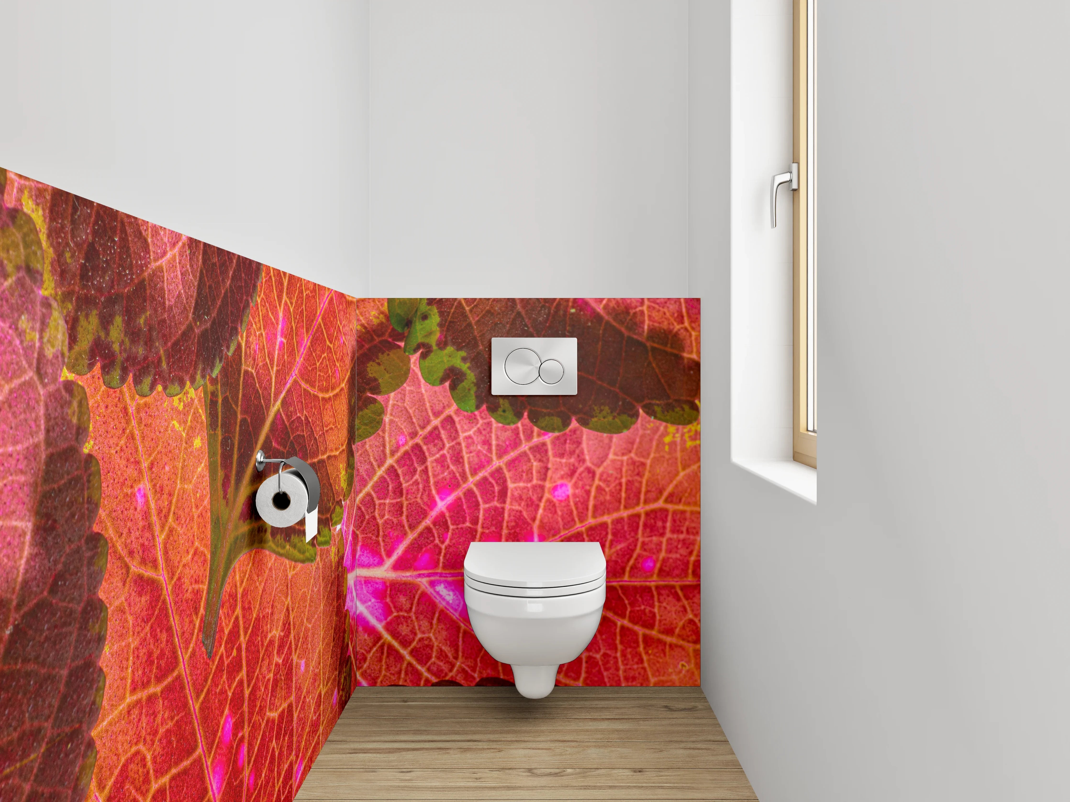 WC-Rückwand - Bunte Blätterstruktur auf Pink