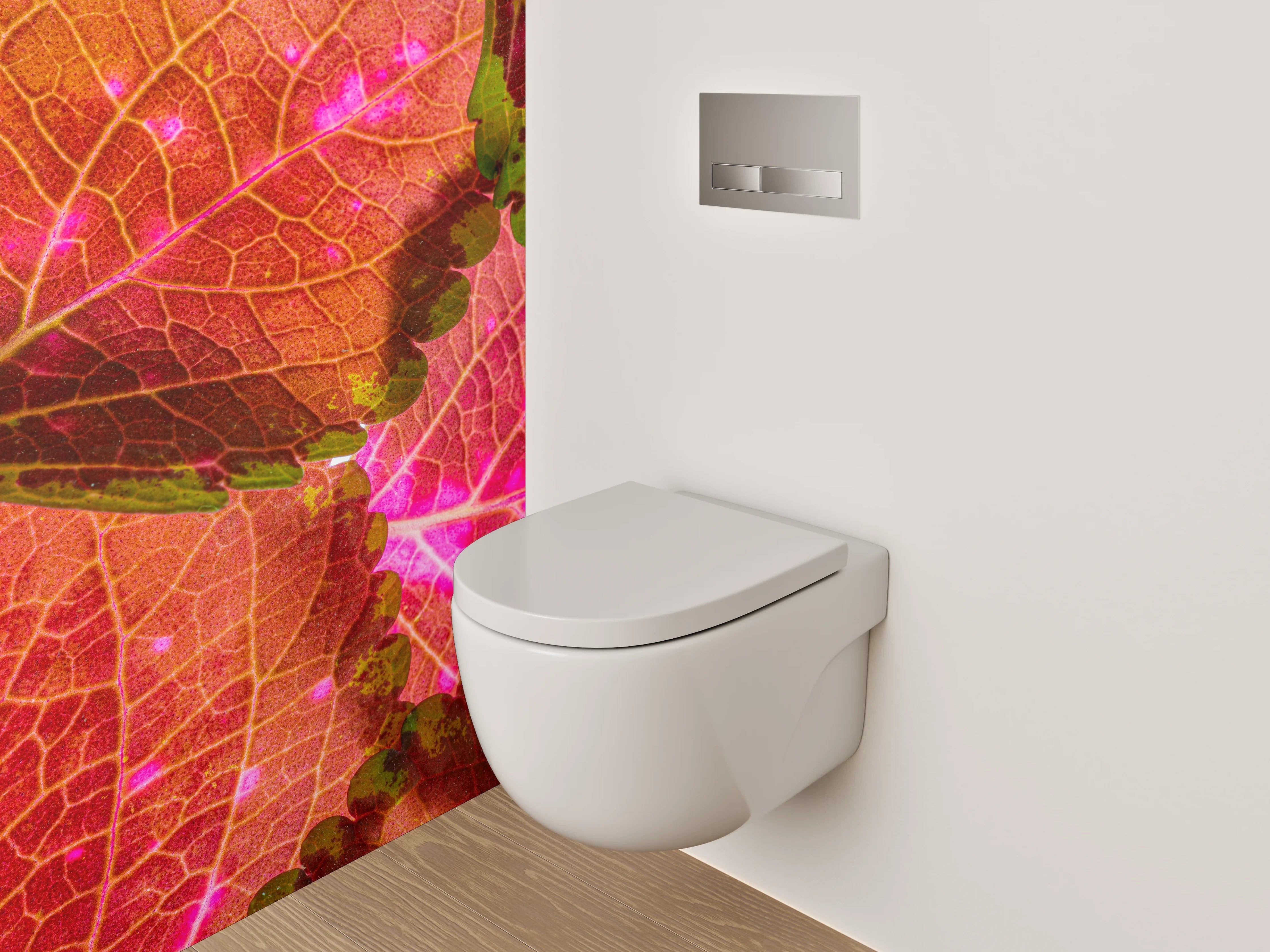 WC-Rückwand - Bunte Blätterstruktur auf Pink