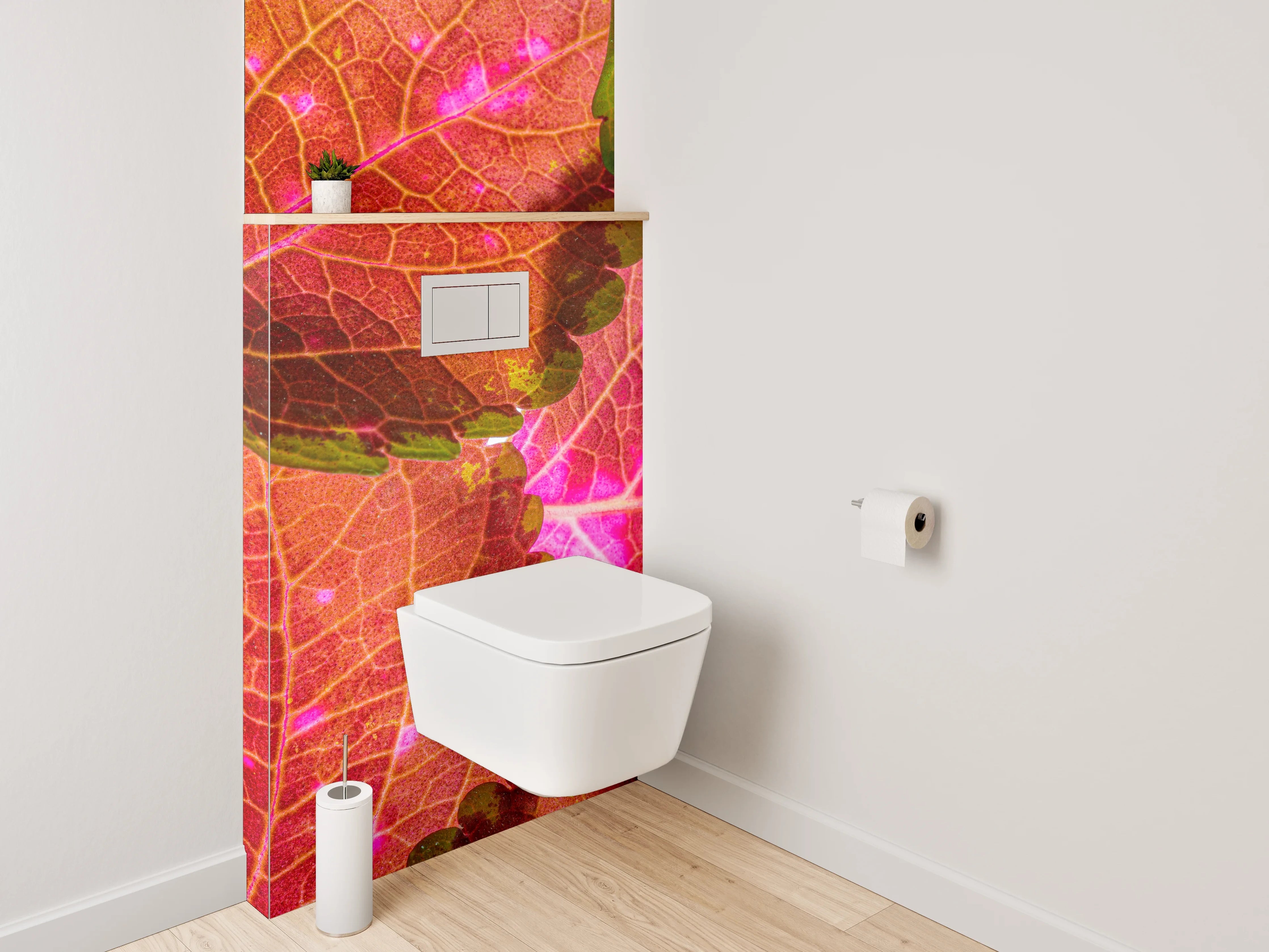 WC-Rückwand - Bunte Blätterstruktur auf Pink