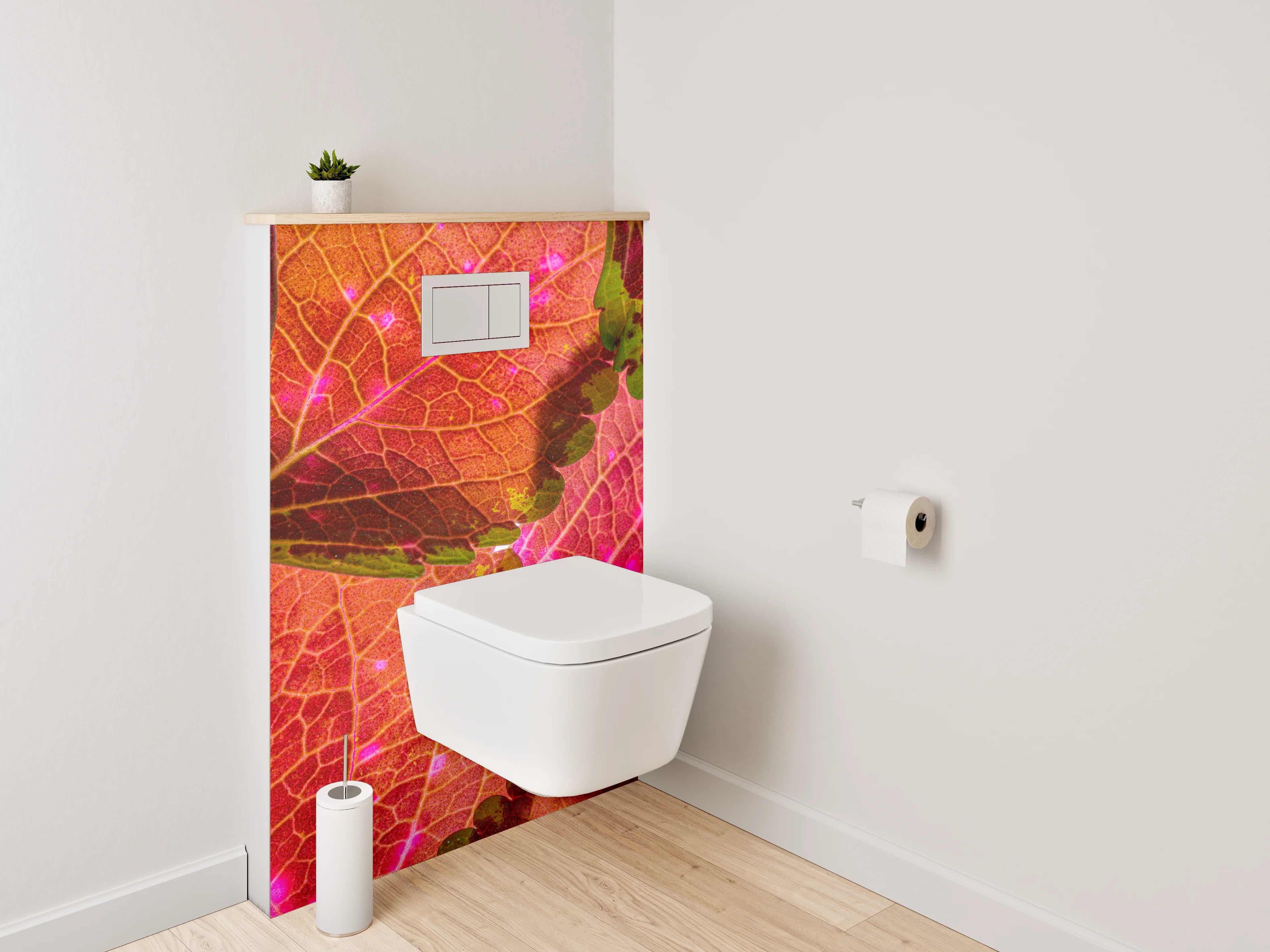WC-Rückwand - Bunte Blätterstruktur auf Pink