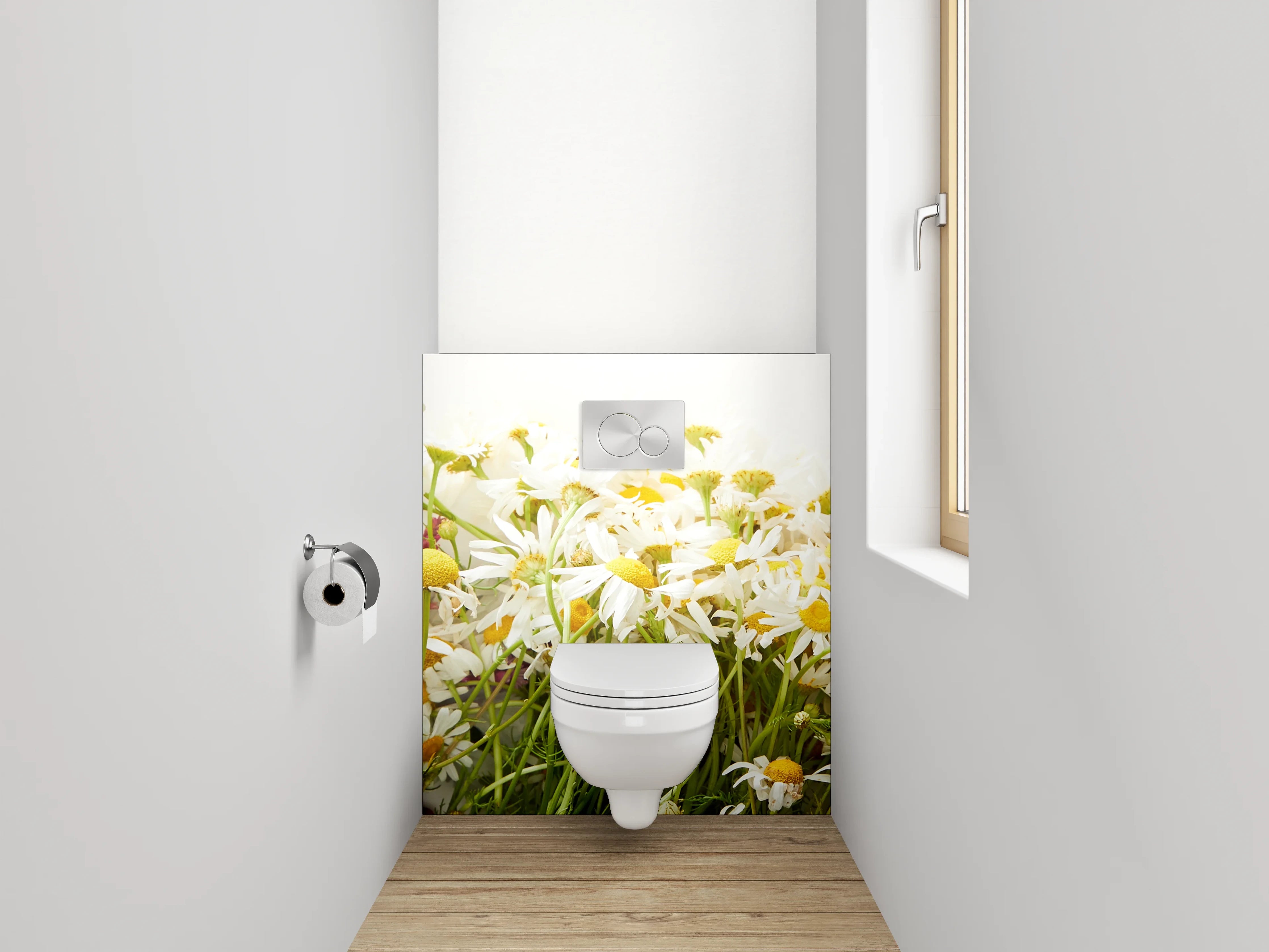 WC-Rückwand - Bunte Blumen-Wiese auf Weiß