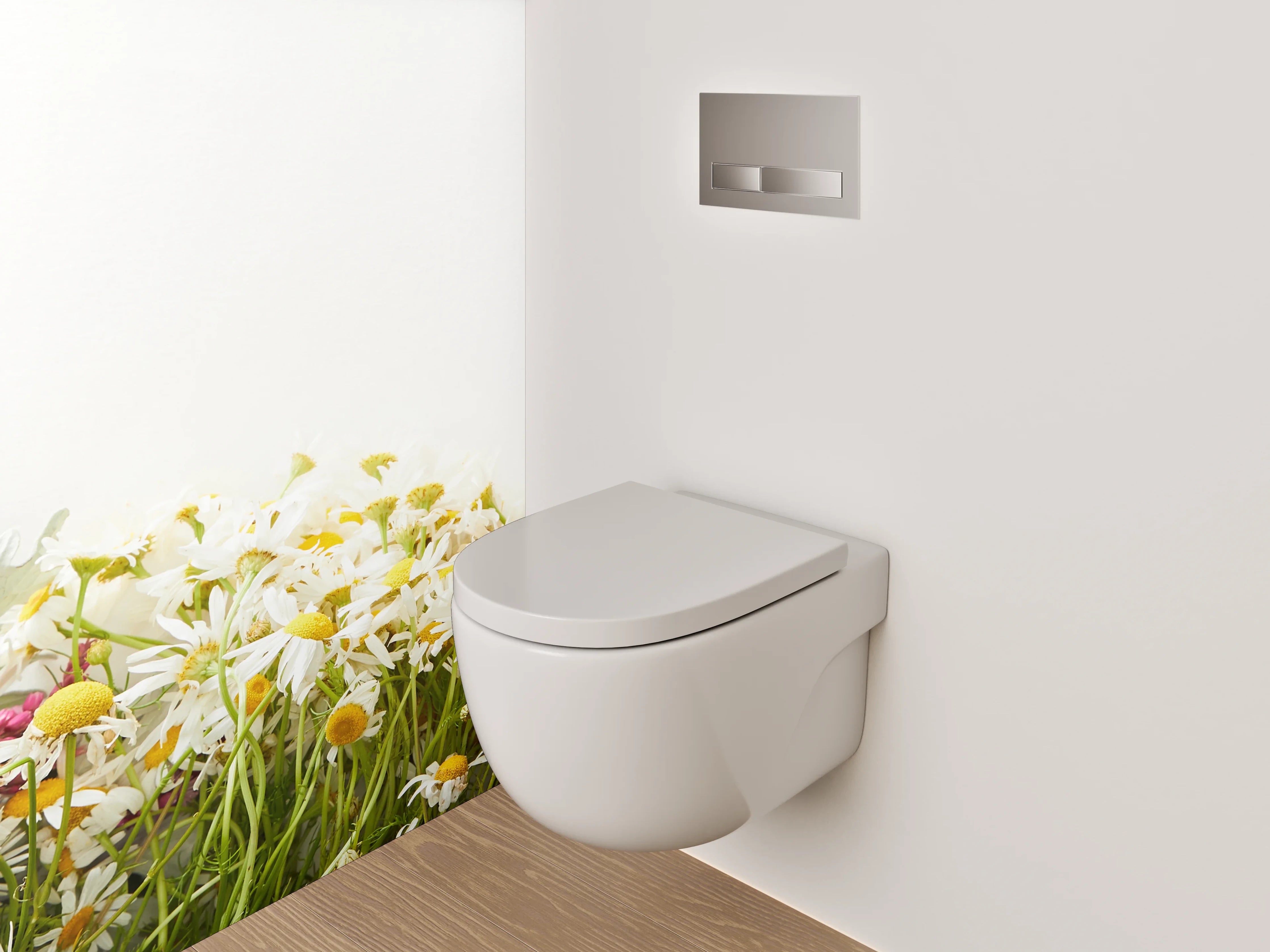 WC-Rückwand - Bunte Blumen-Wiese auf Weiß