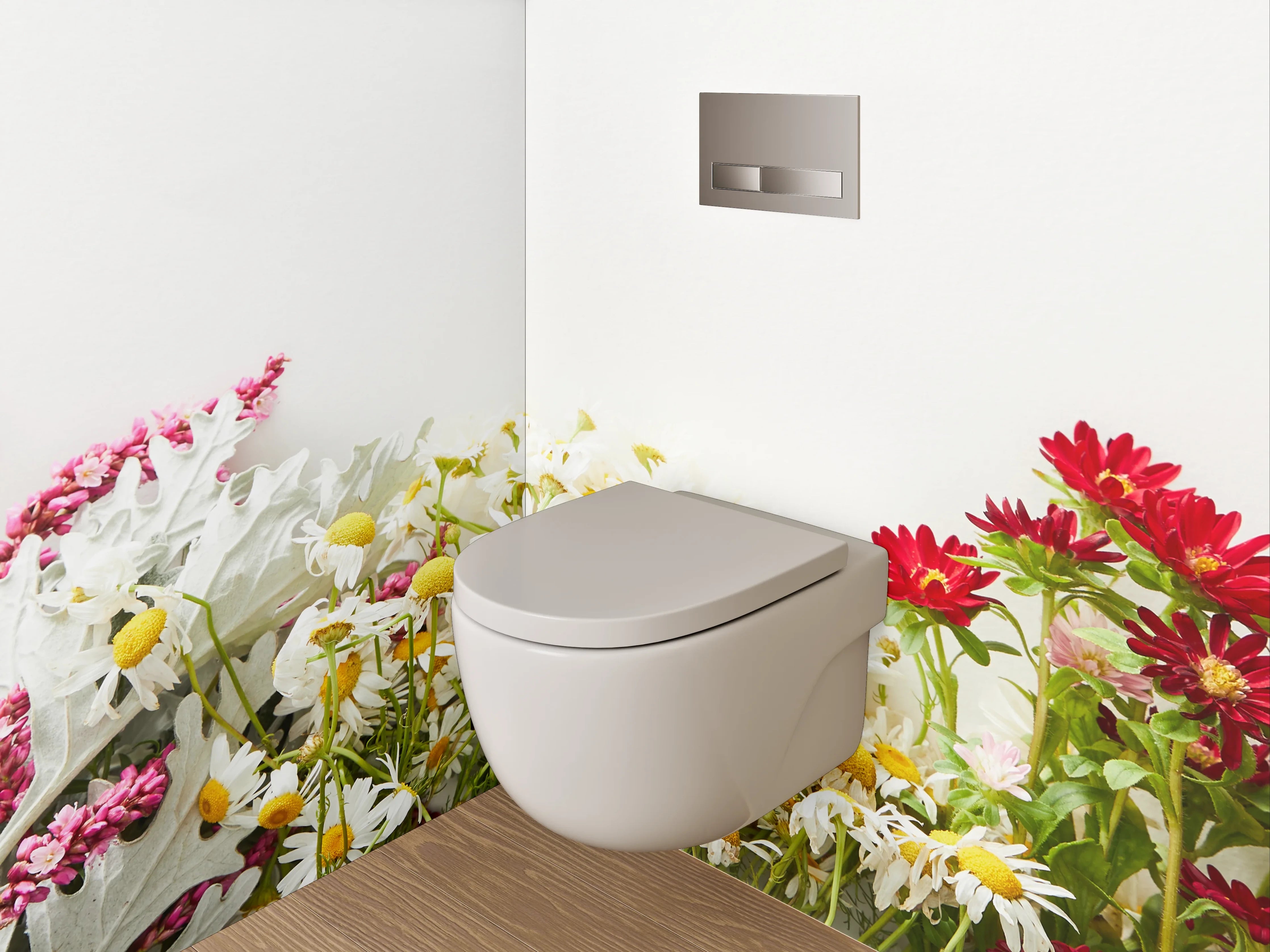 WC-Rückwand - Bunte Blumen-Wiese auf Weiß