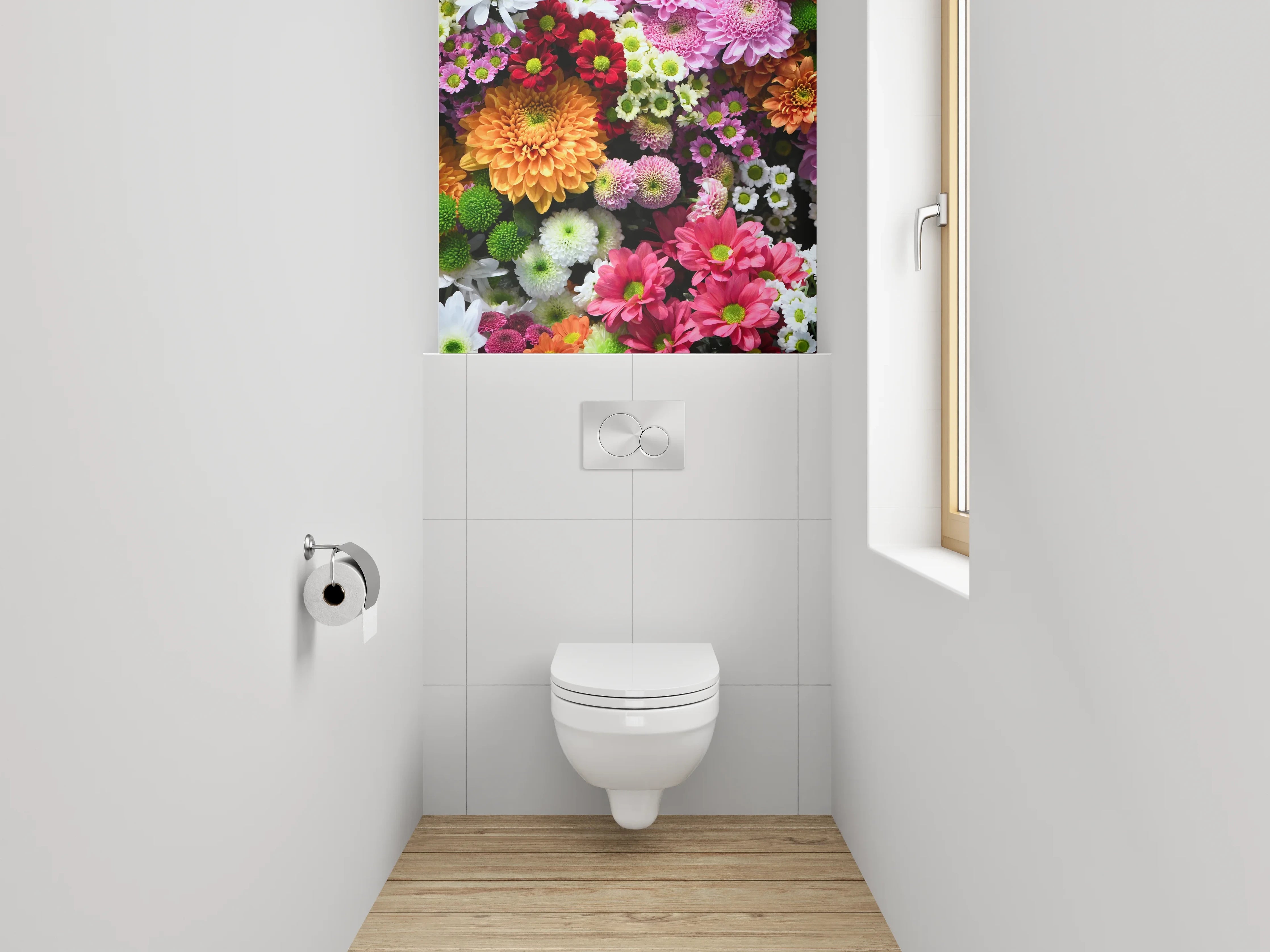 WC-Rückwand - Bunte Blumencollage fürs Badezimmer