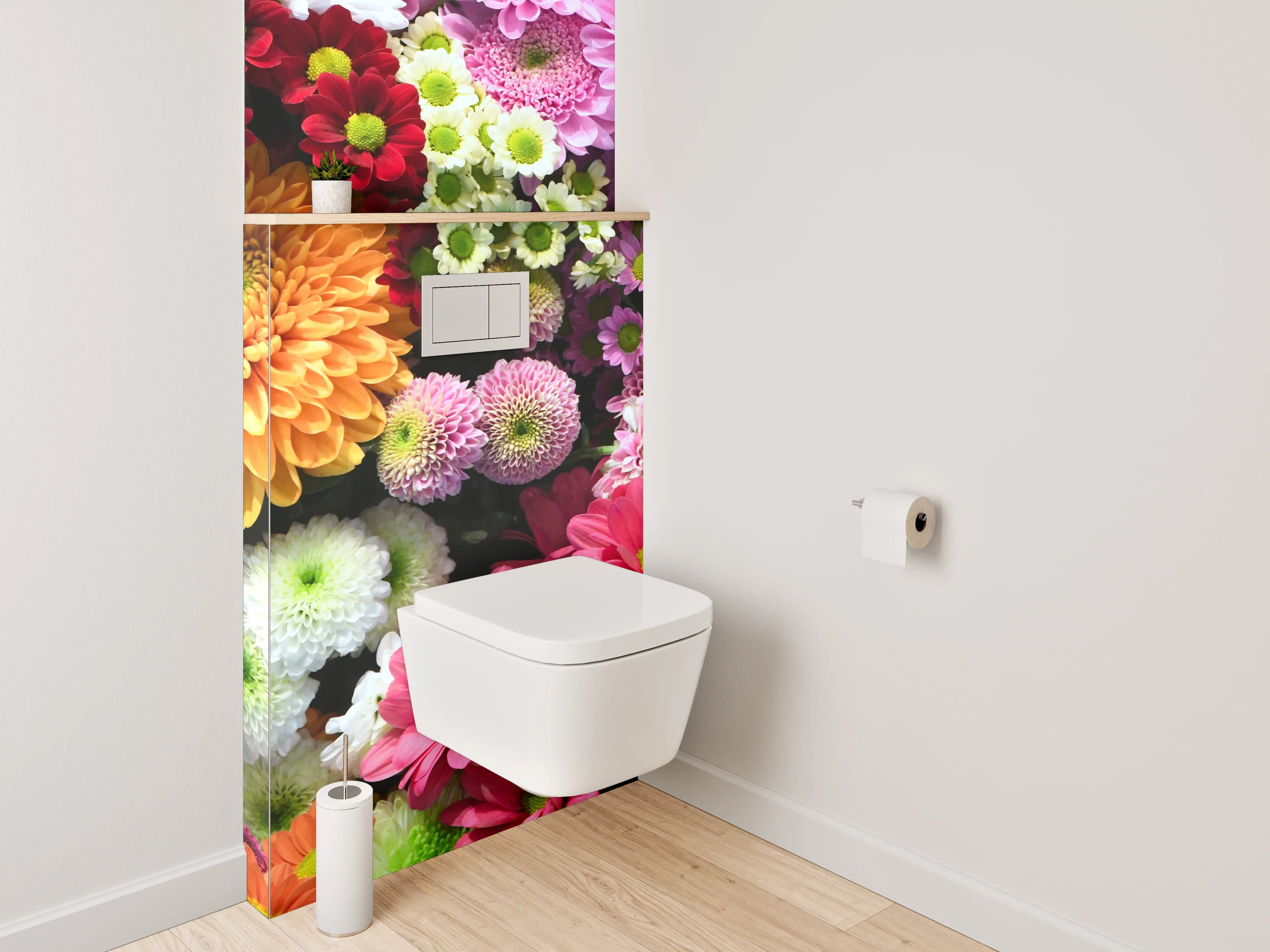 WC-Rückwand - Bunte Blumencollage fürs Badezimmer