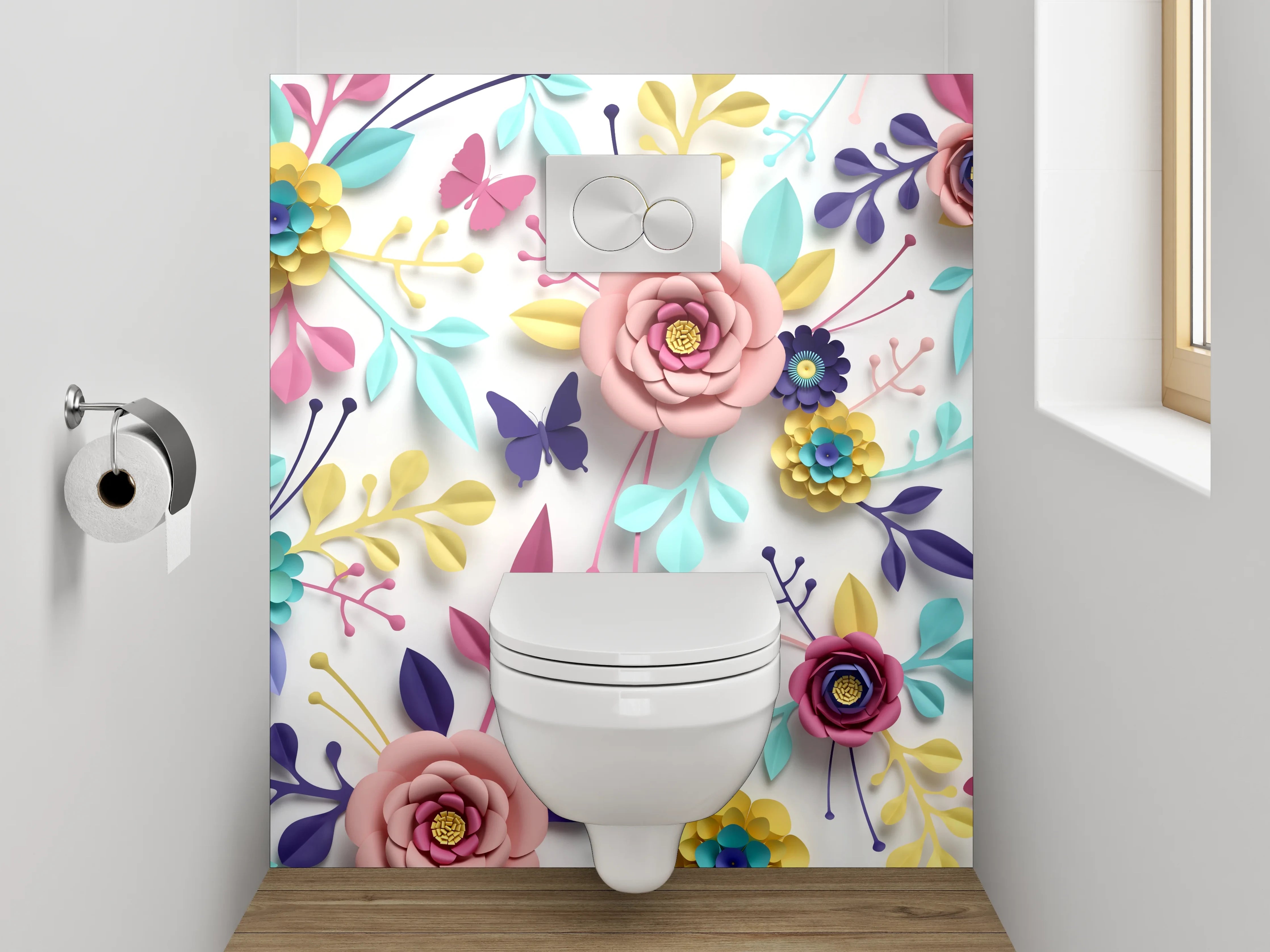 WC-Rückwand - Bunte Blumenwiese mit Schmetterlingen