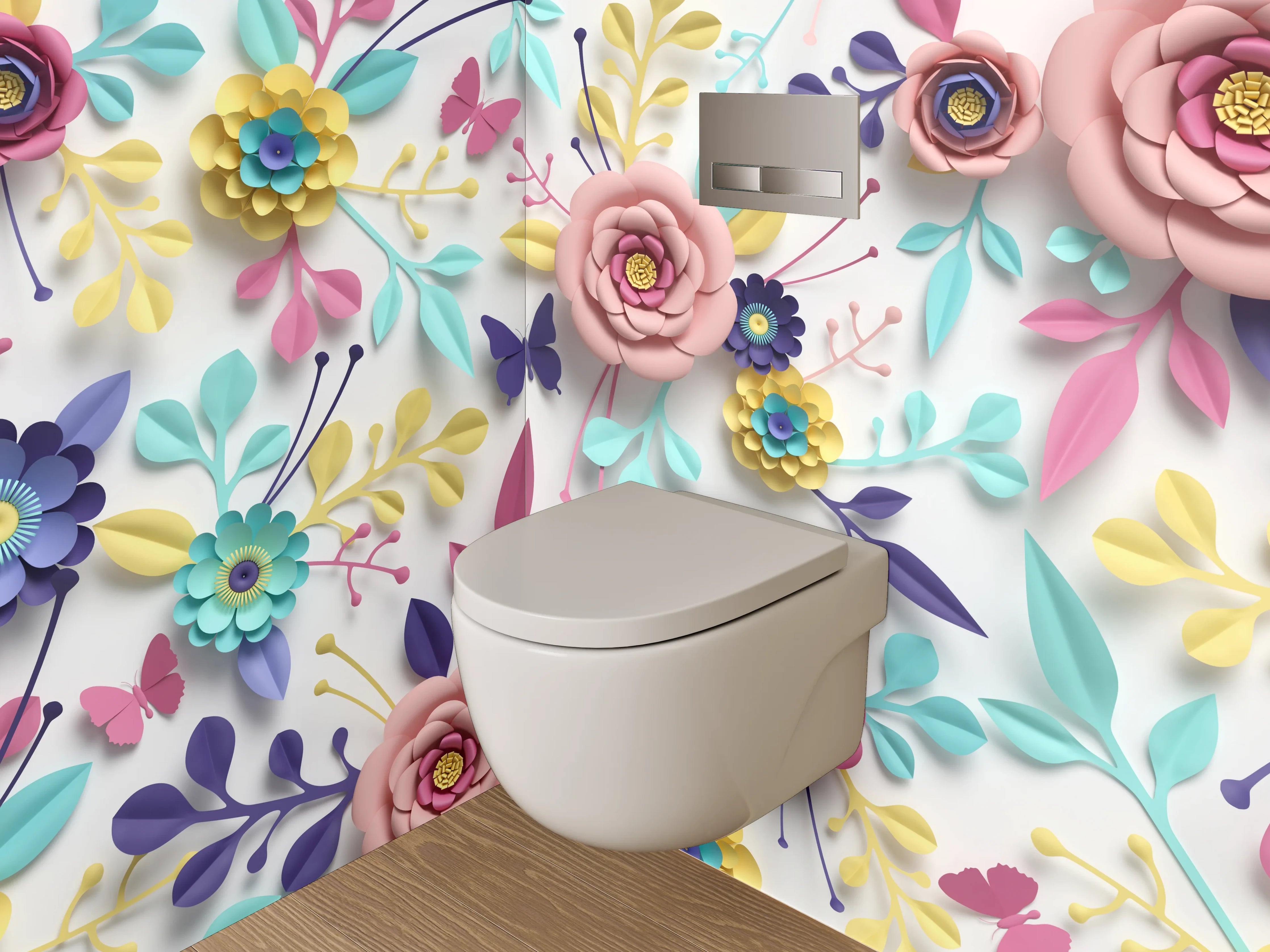 WC-Rückwand - Bunte Blumenwiese mit Schmetterlingen