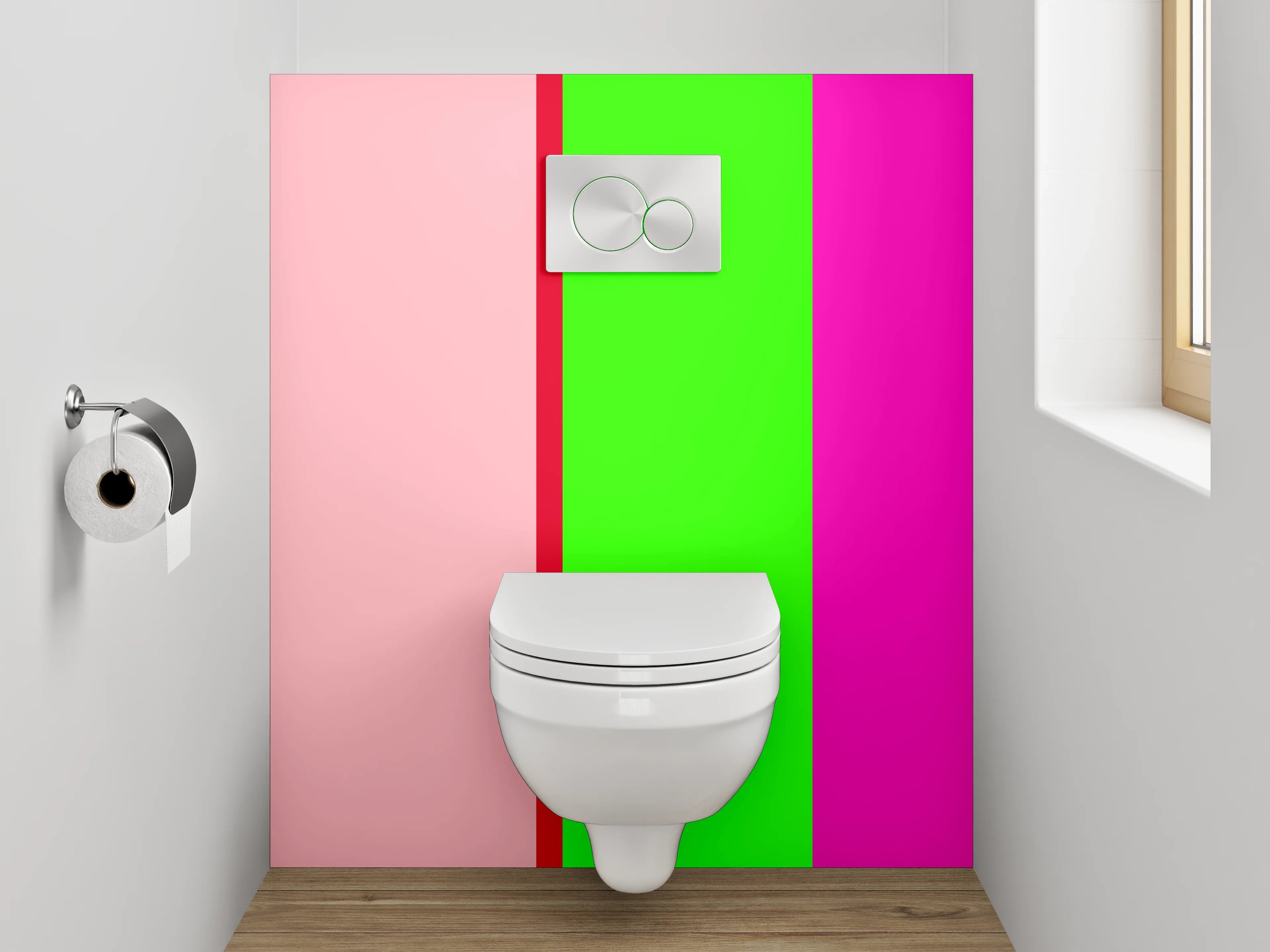 WC-Rückwand - Bunte Farbpalette mit Pink, Grün und Beige