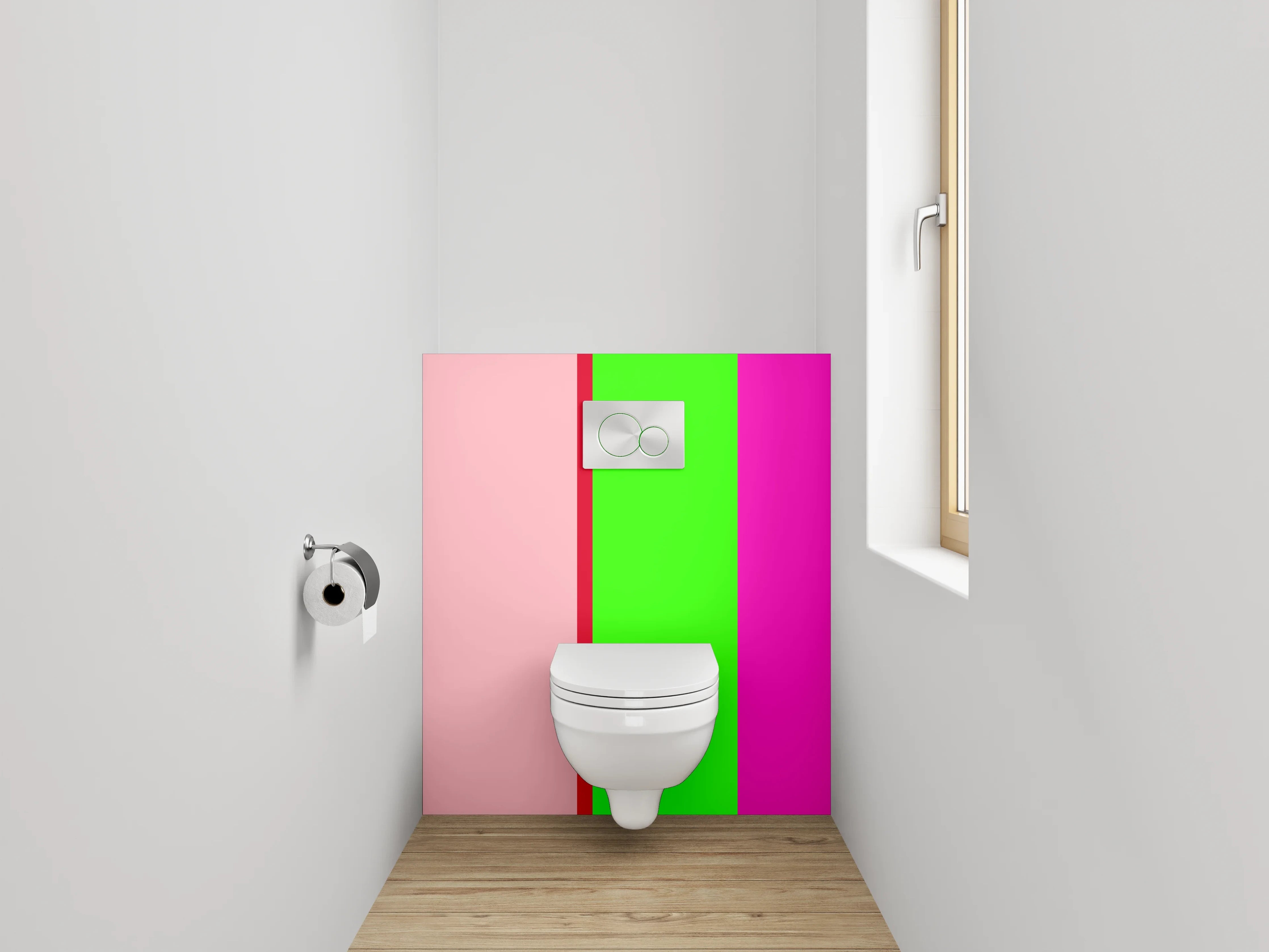 WC-Rückwand - Bunte Farbpalette mit Pink, Grün und Beige