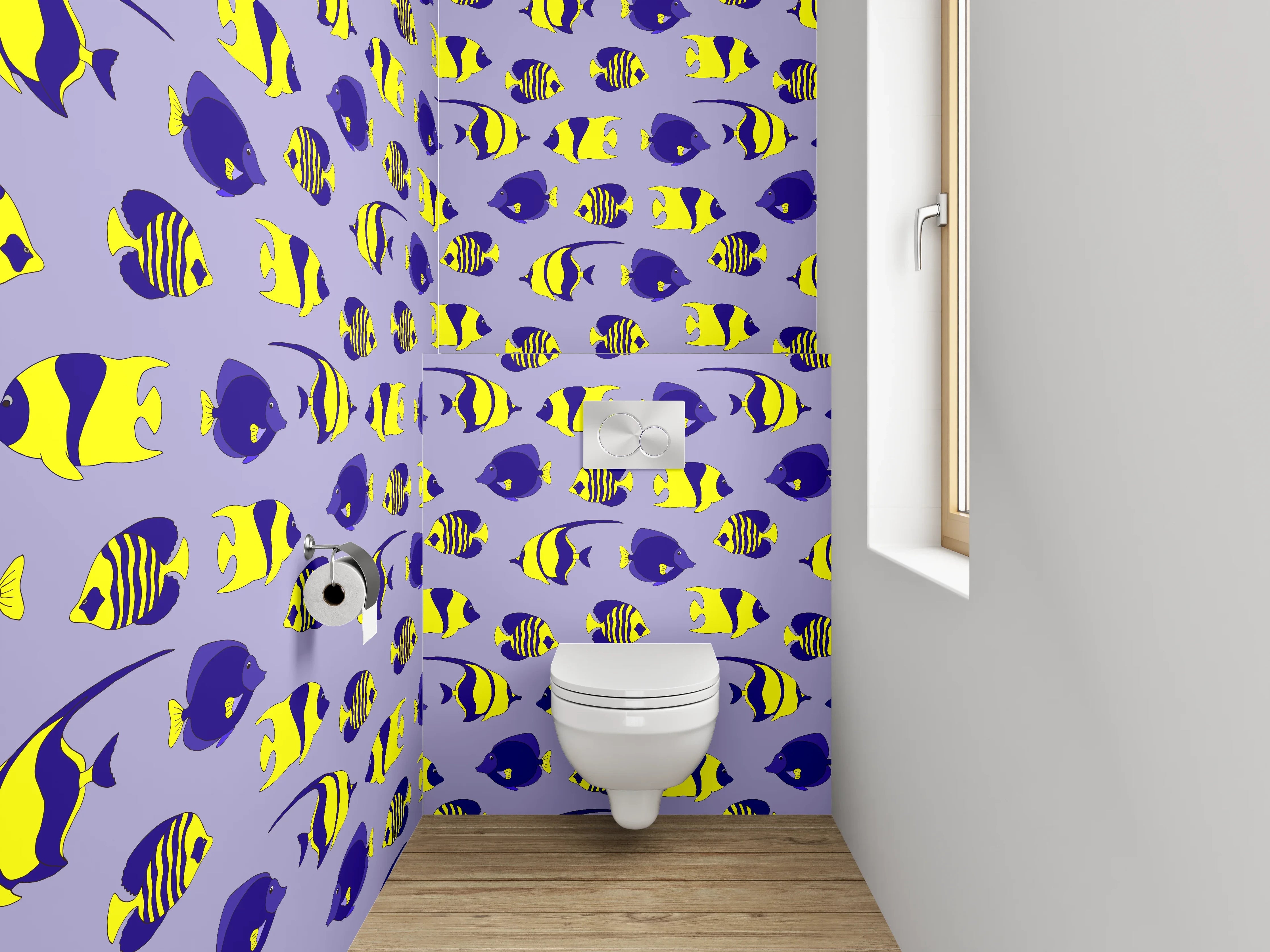 WC-Rückwand - Bunte Fischmuster Meer Illustrationen