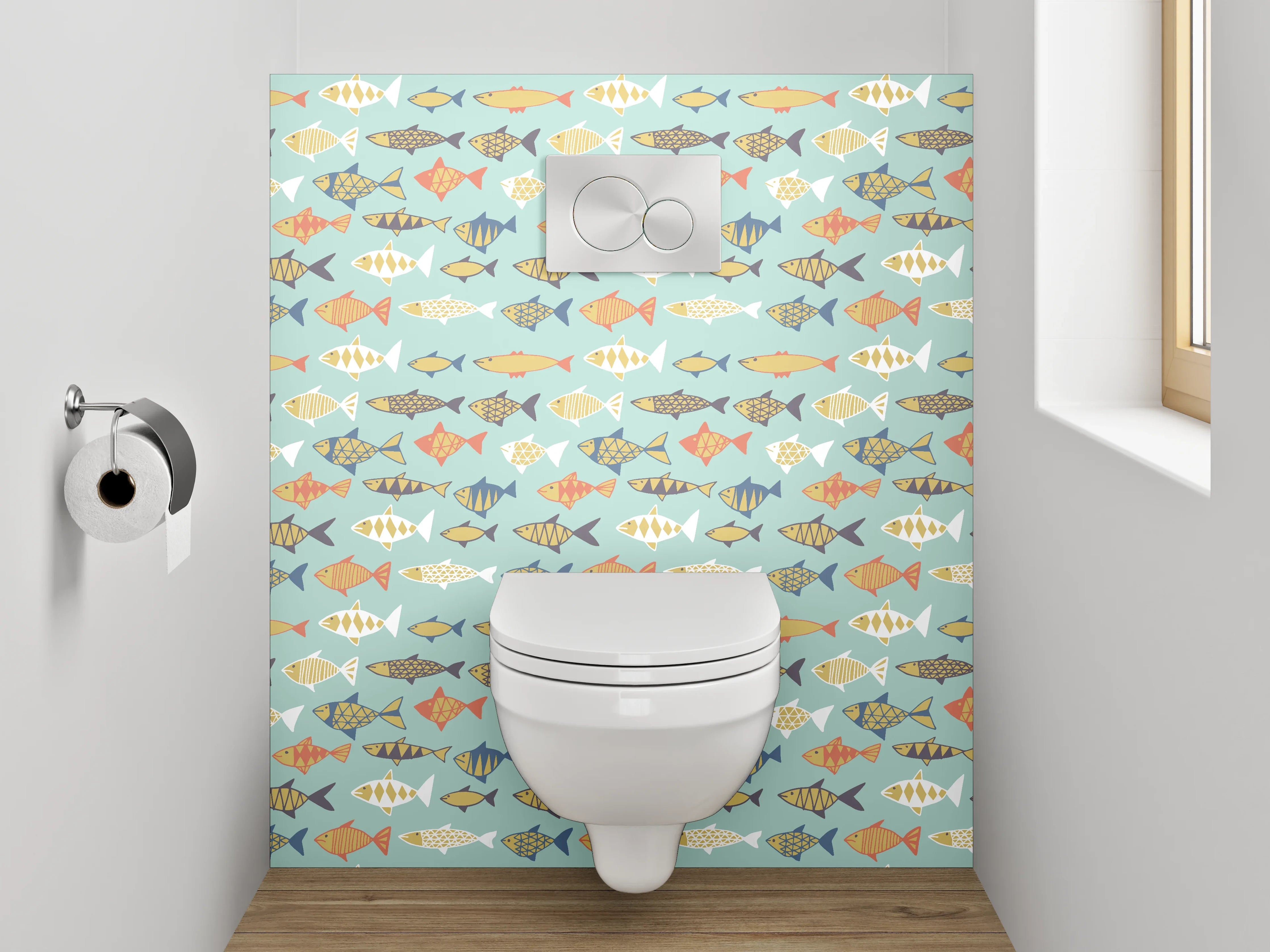 WC-Rückwand - Bunte Fischmuster Tapete maritim