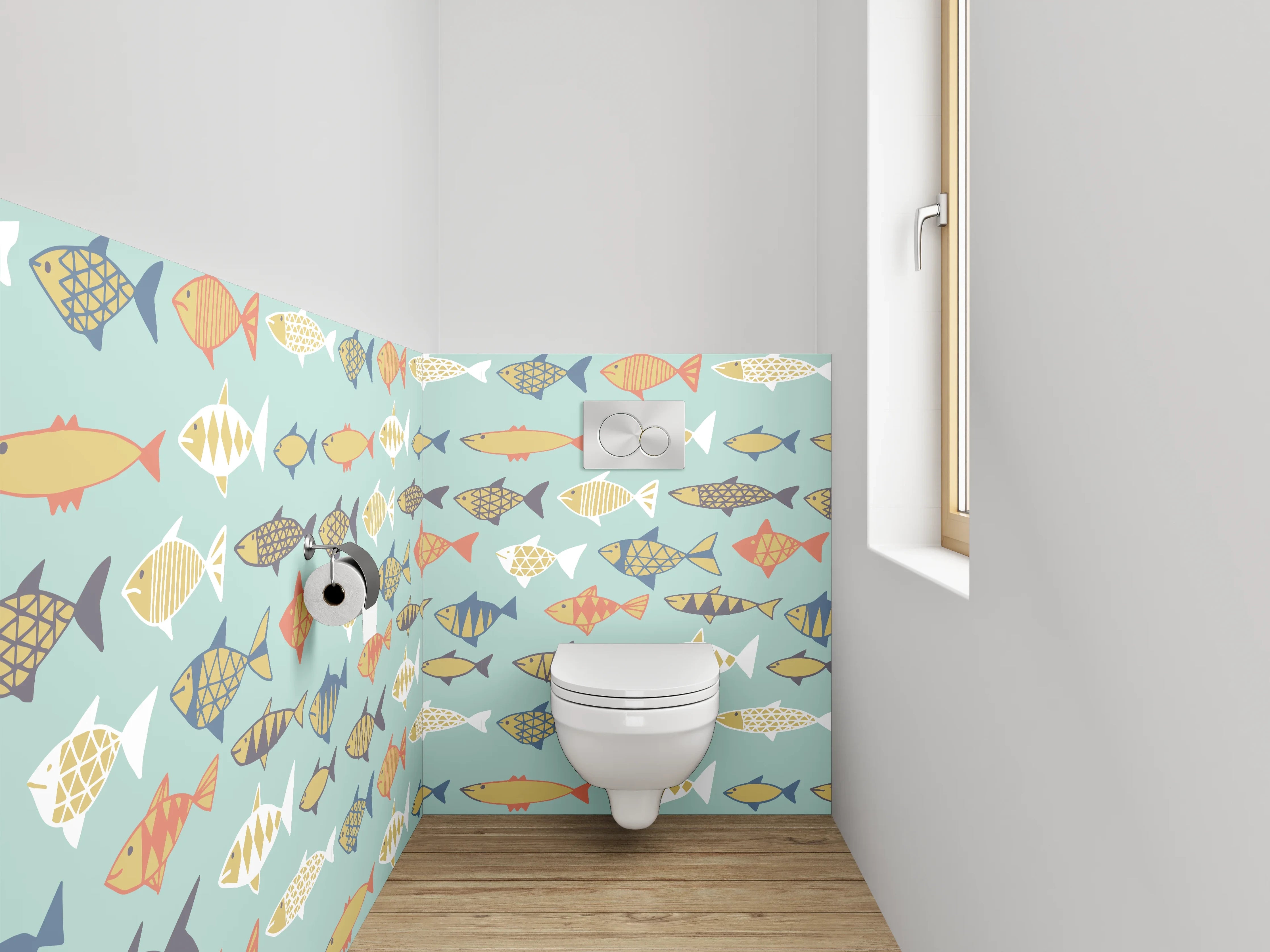 WC-Rückwand - Bunte Fischmuster Tapete maritim