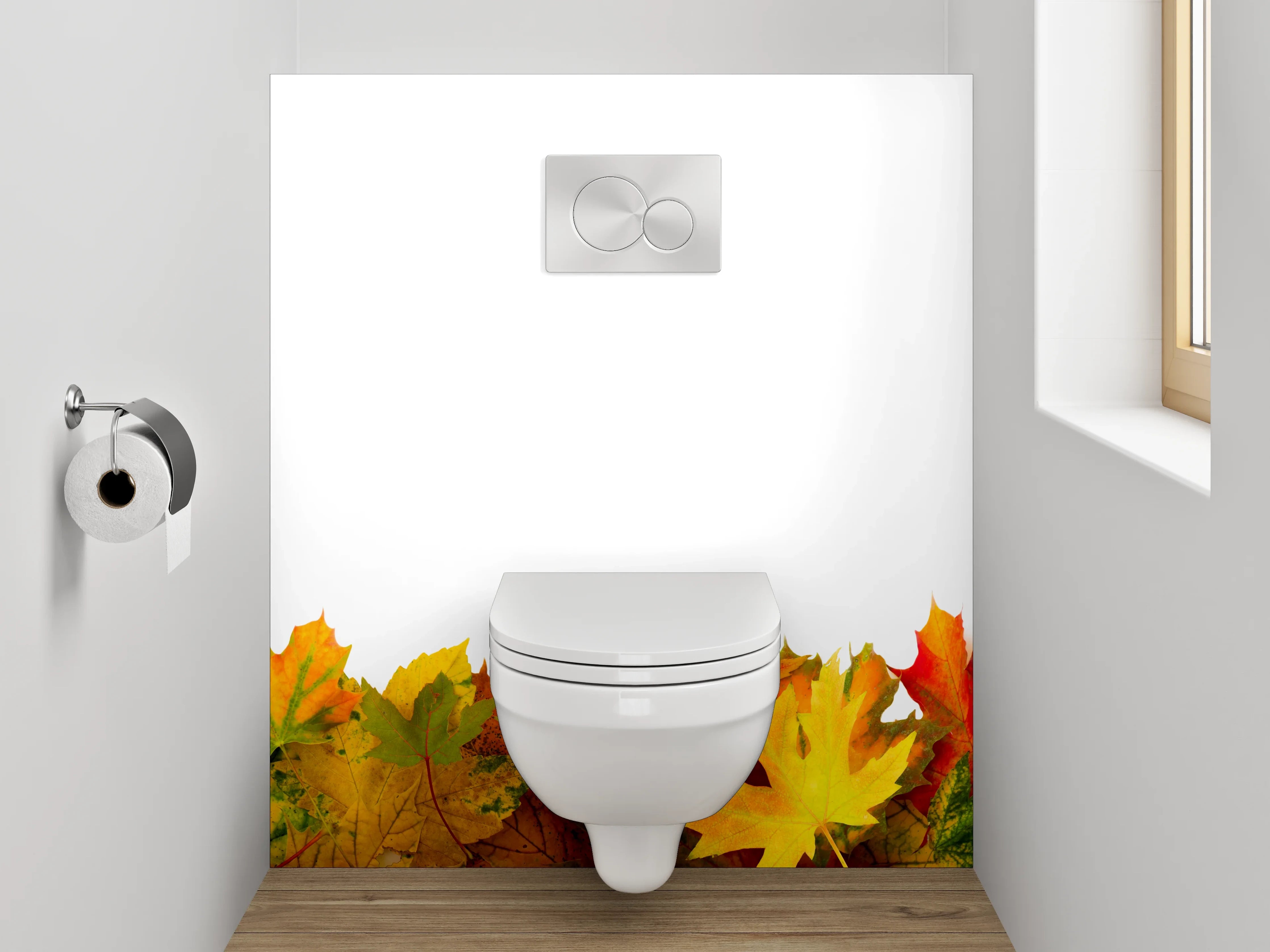 WC-Rückwand - Bunte Herbstblätter Bordüre Naturdeko