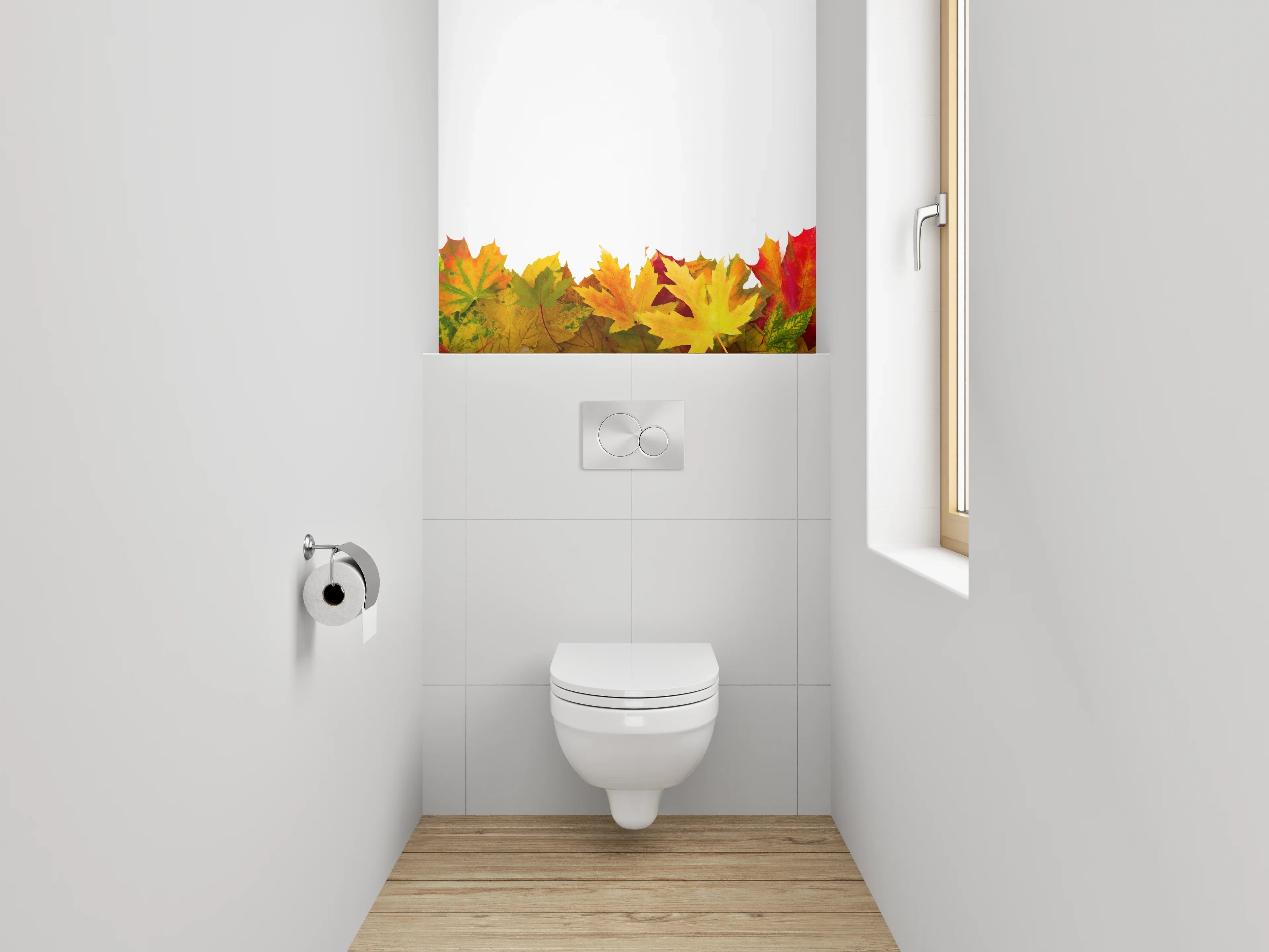 WC-Rückwand - Bunte Herbstblätter Bordüre Naturdeko