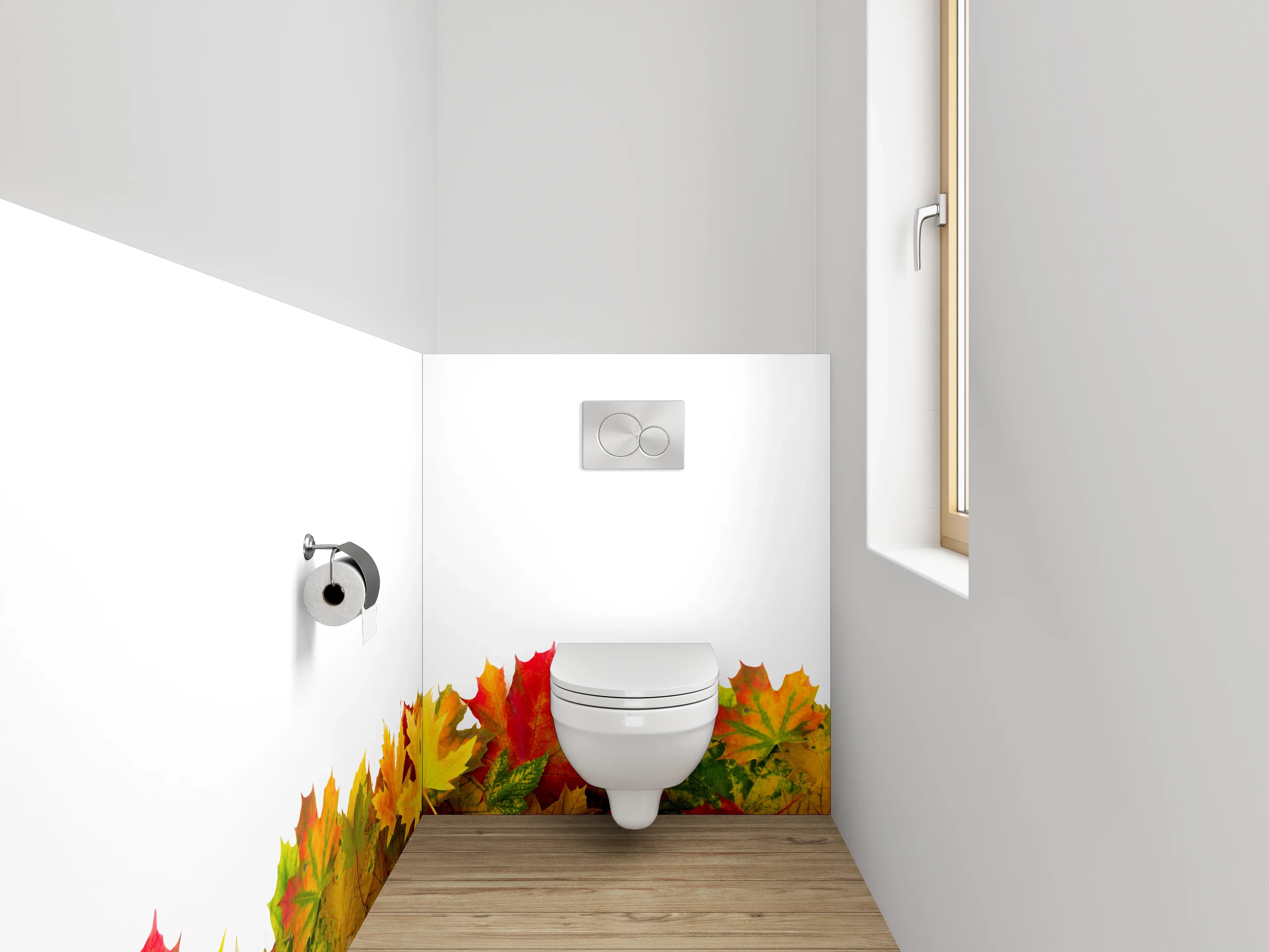 WC-Rückwand - Bunte Herbstblätter Bordüre Naturdeko
