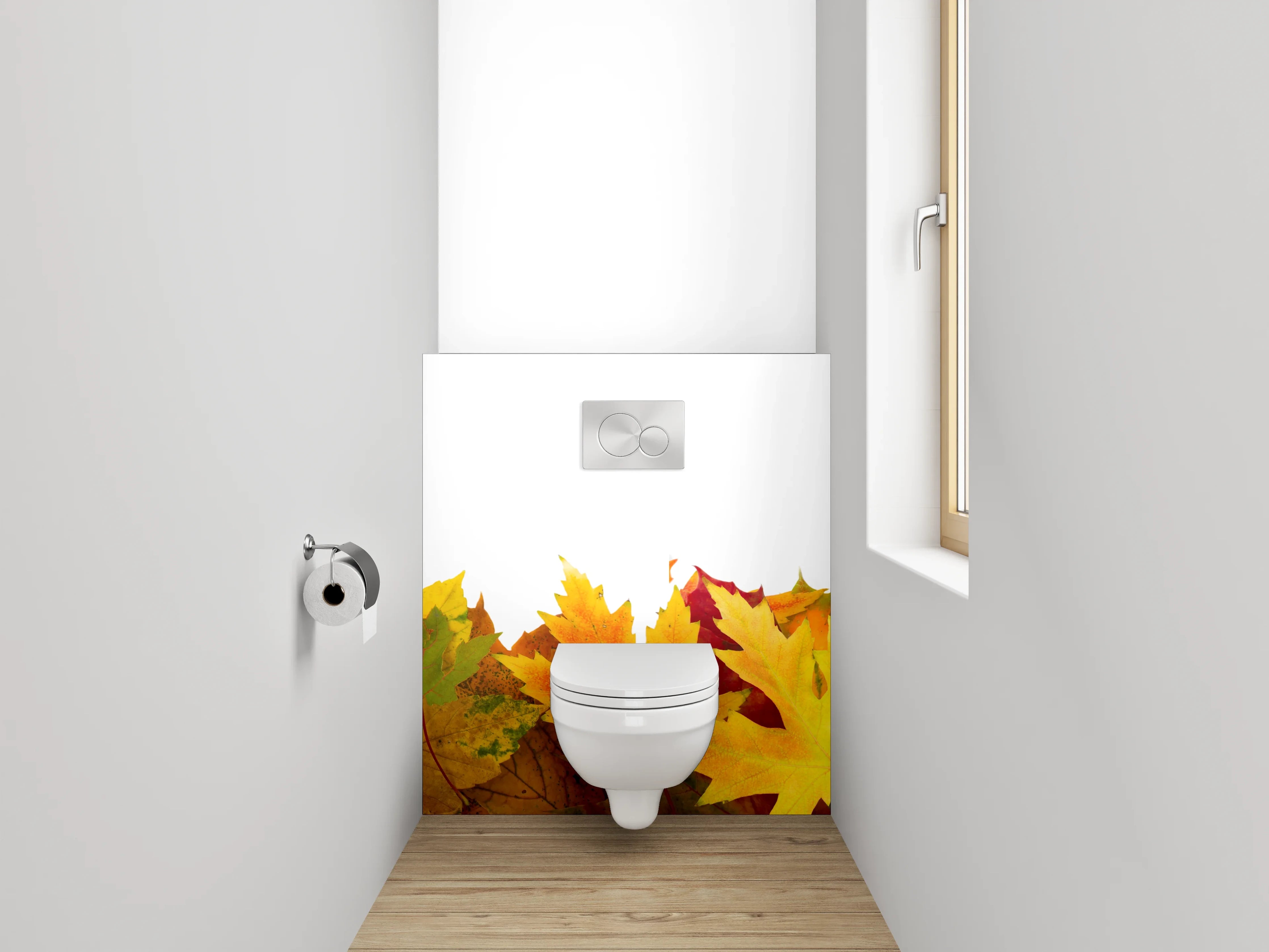 WC-Rückwand - Bunte Herbstblätter Bordüre Naturdeko