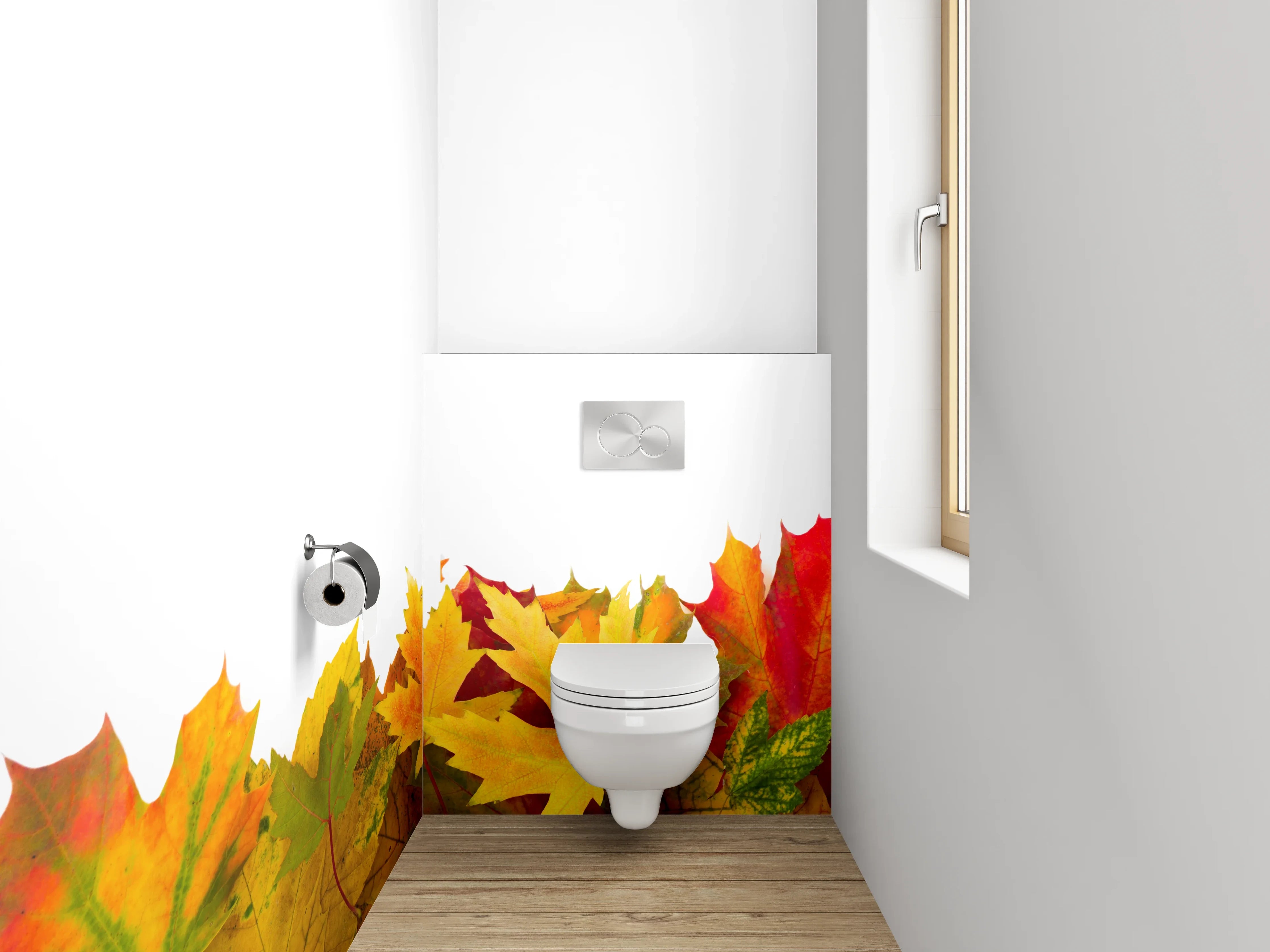 WC-Rückwand - Bunte Herbstblätter Bordüre Naturdeko