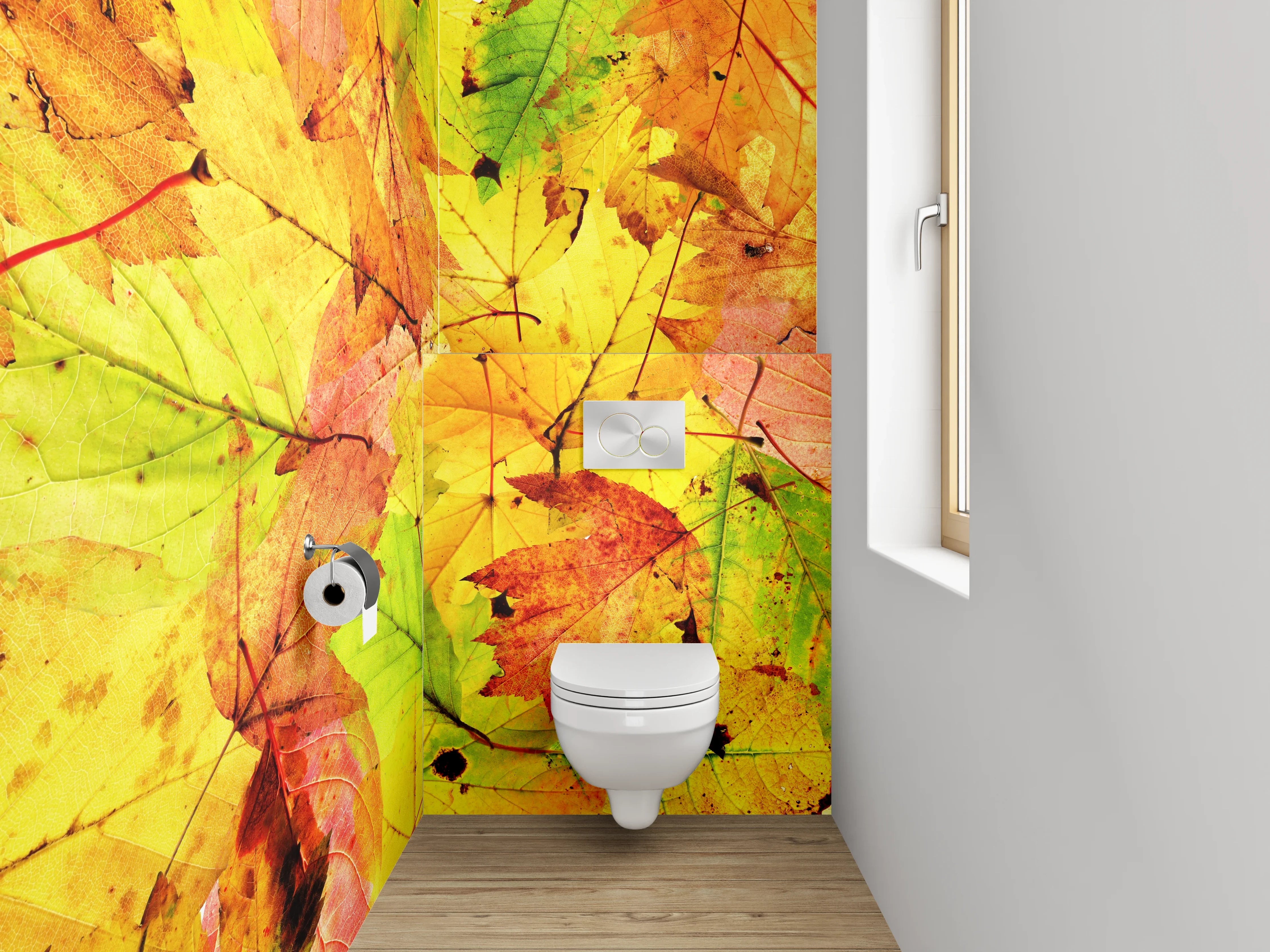 WC-Rückwand - Bunte Herbstblätter – Natur Collage