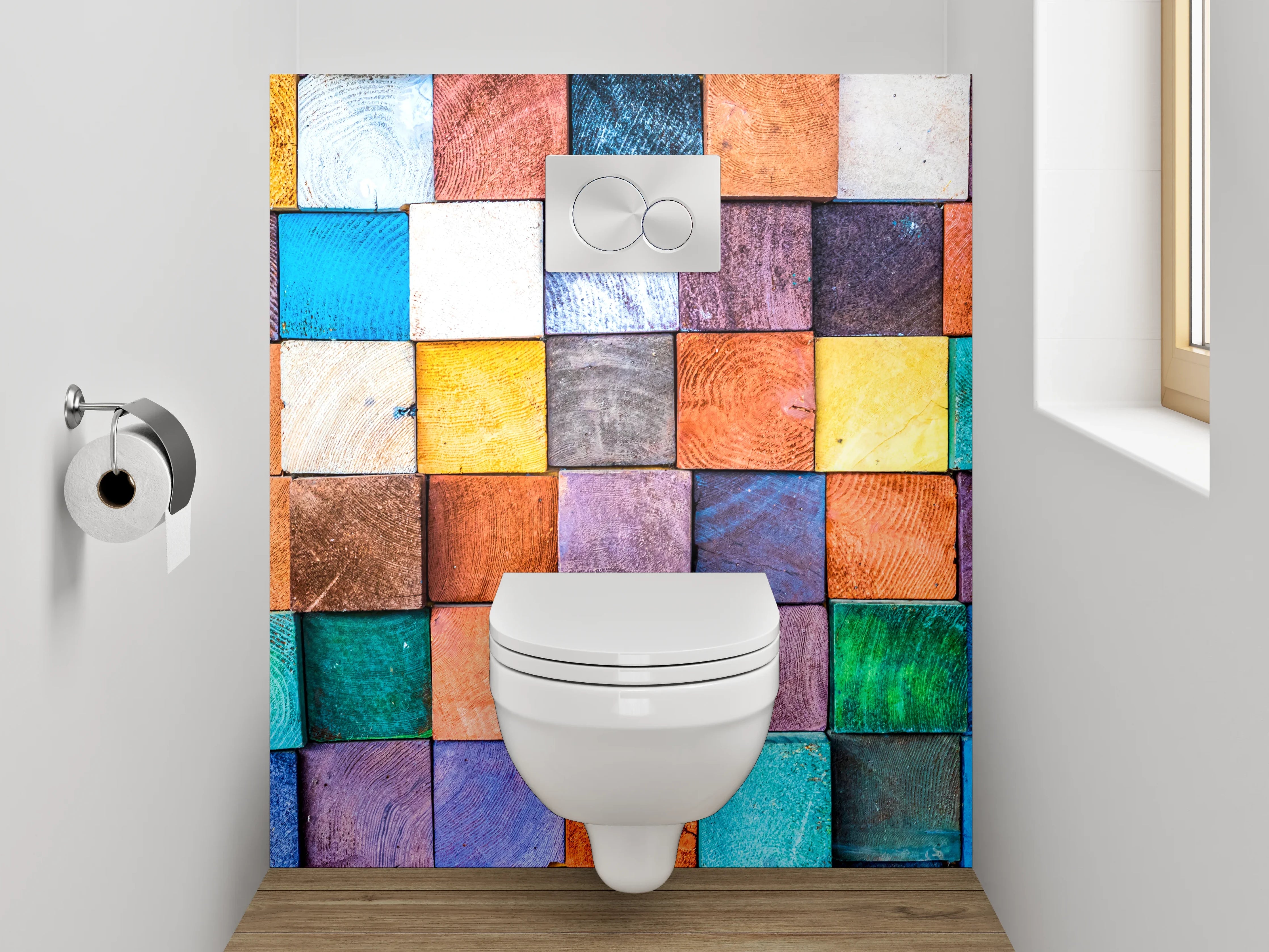 WC-Rückwand - Bunte Holzklötze Mosaik Deko