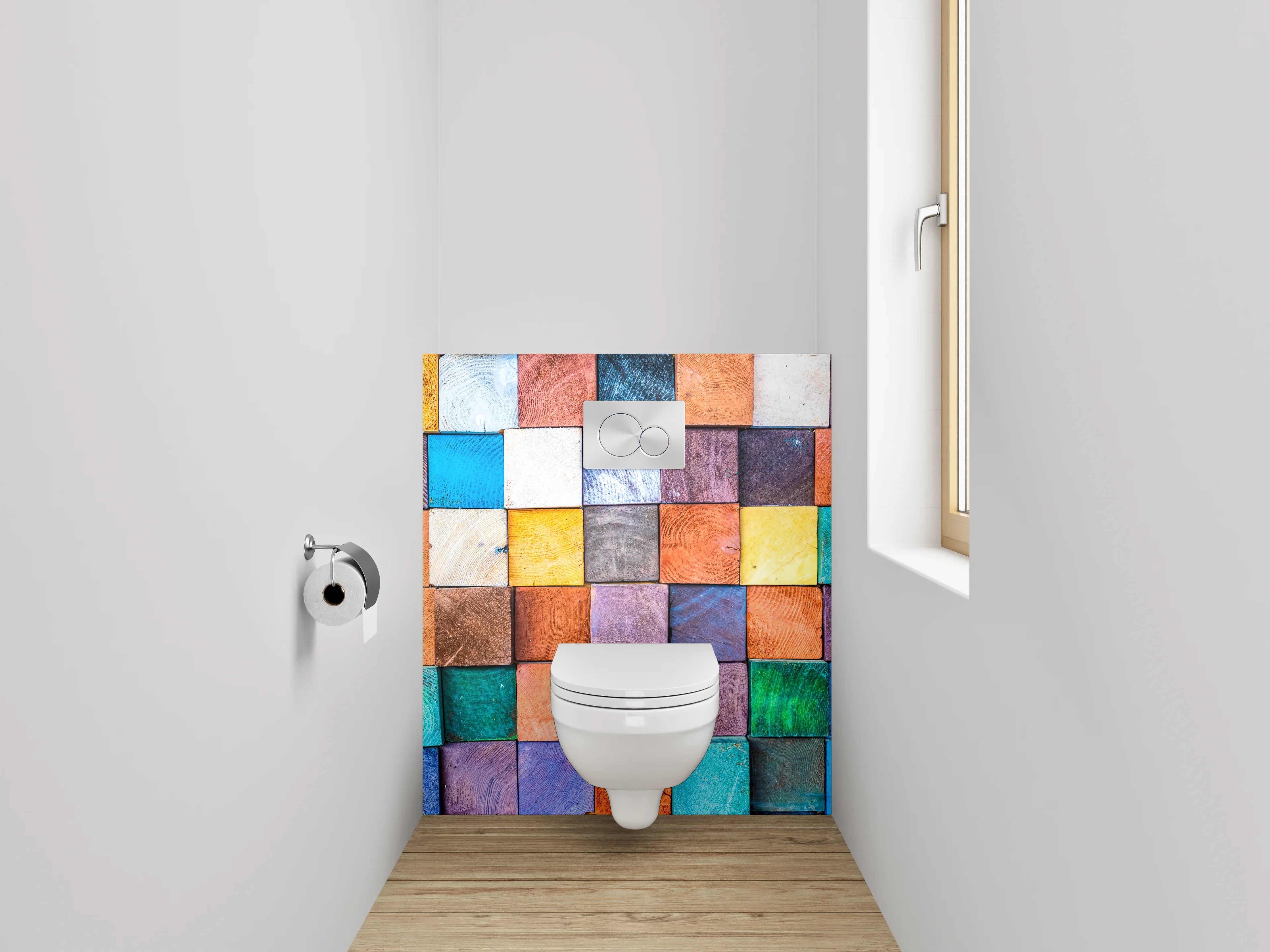 WC-Rückwand - Bunte Holzklötze Mosaik Deko