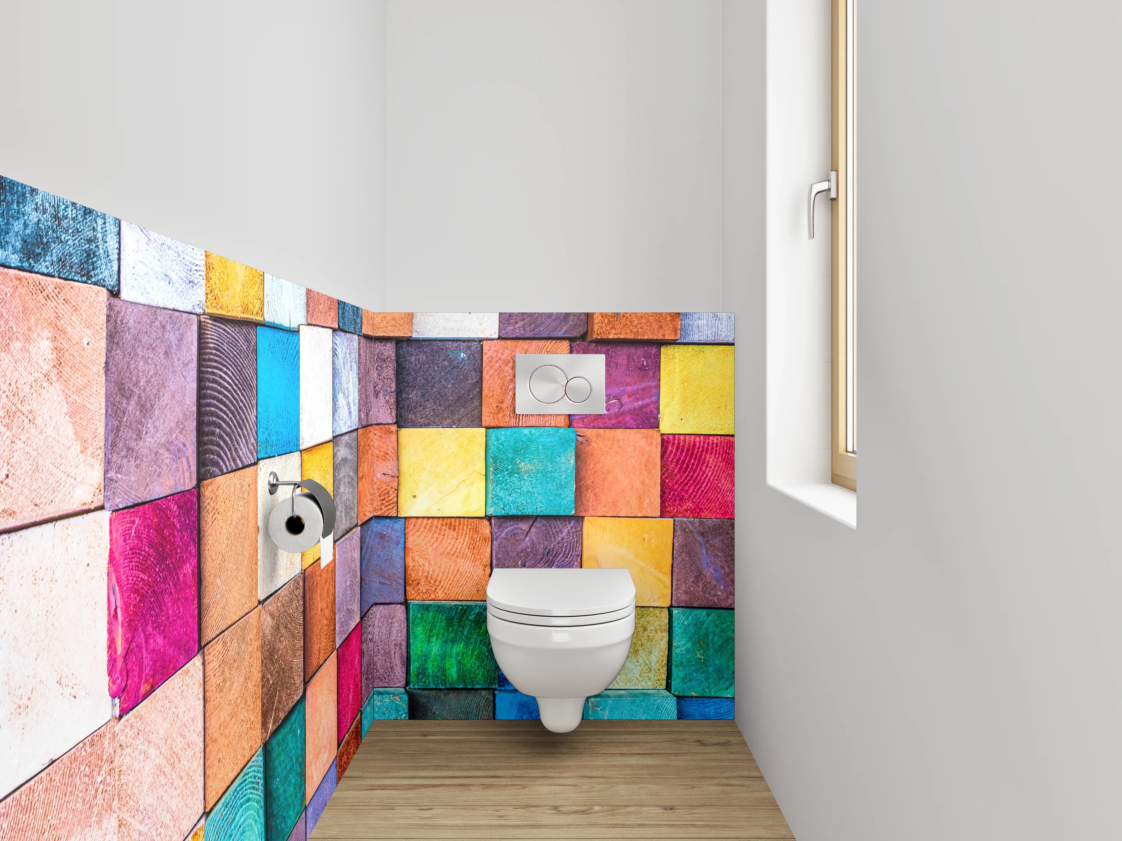 WC-Rückwand - Bunte Holzklötze Mosaik Deko