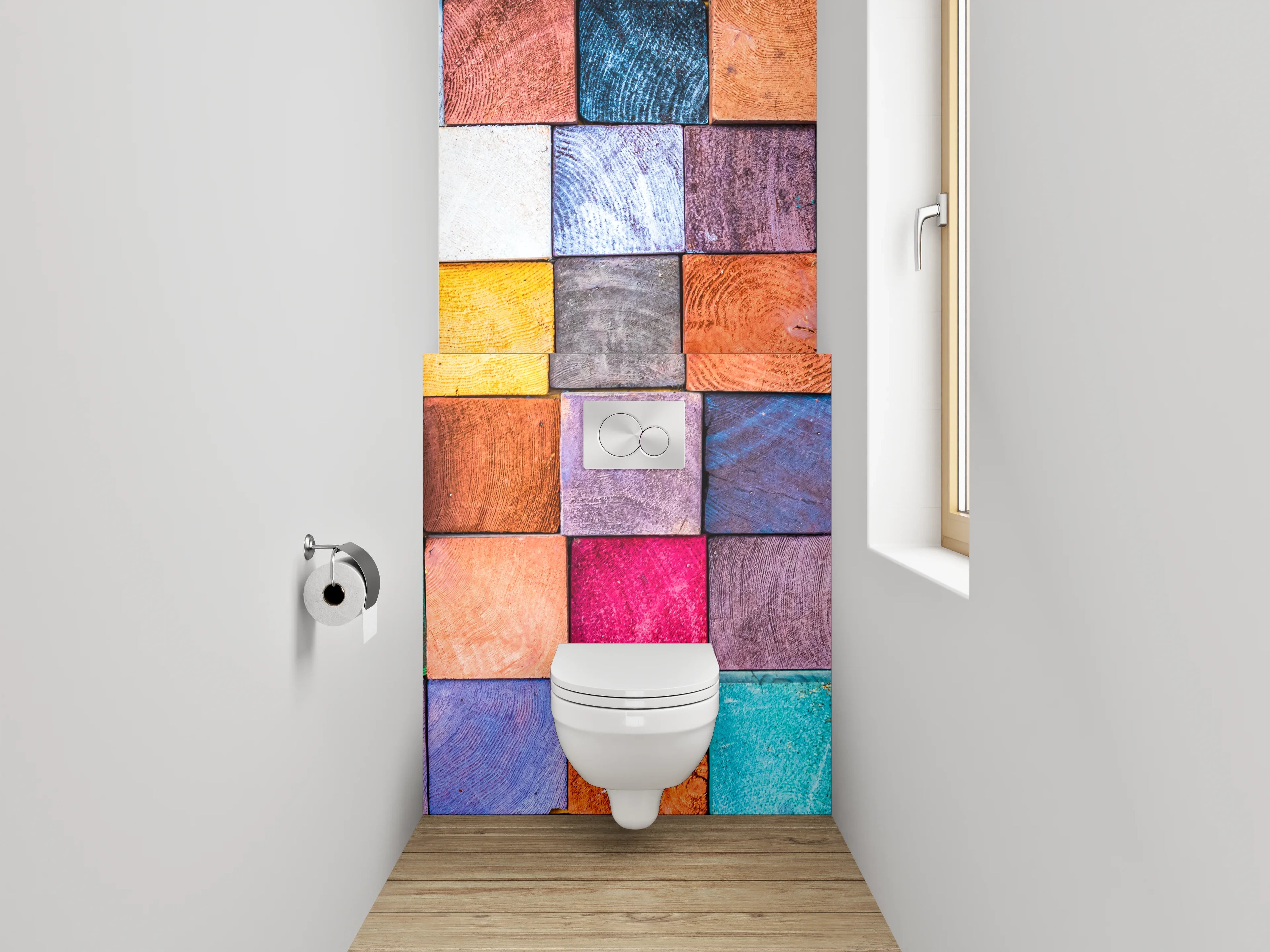 WC-Rückwand - Bunte Holzklötze Mosaik Deko