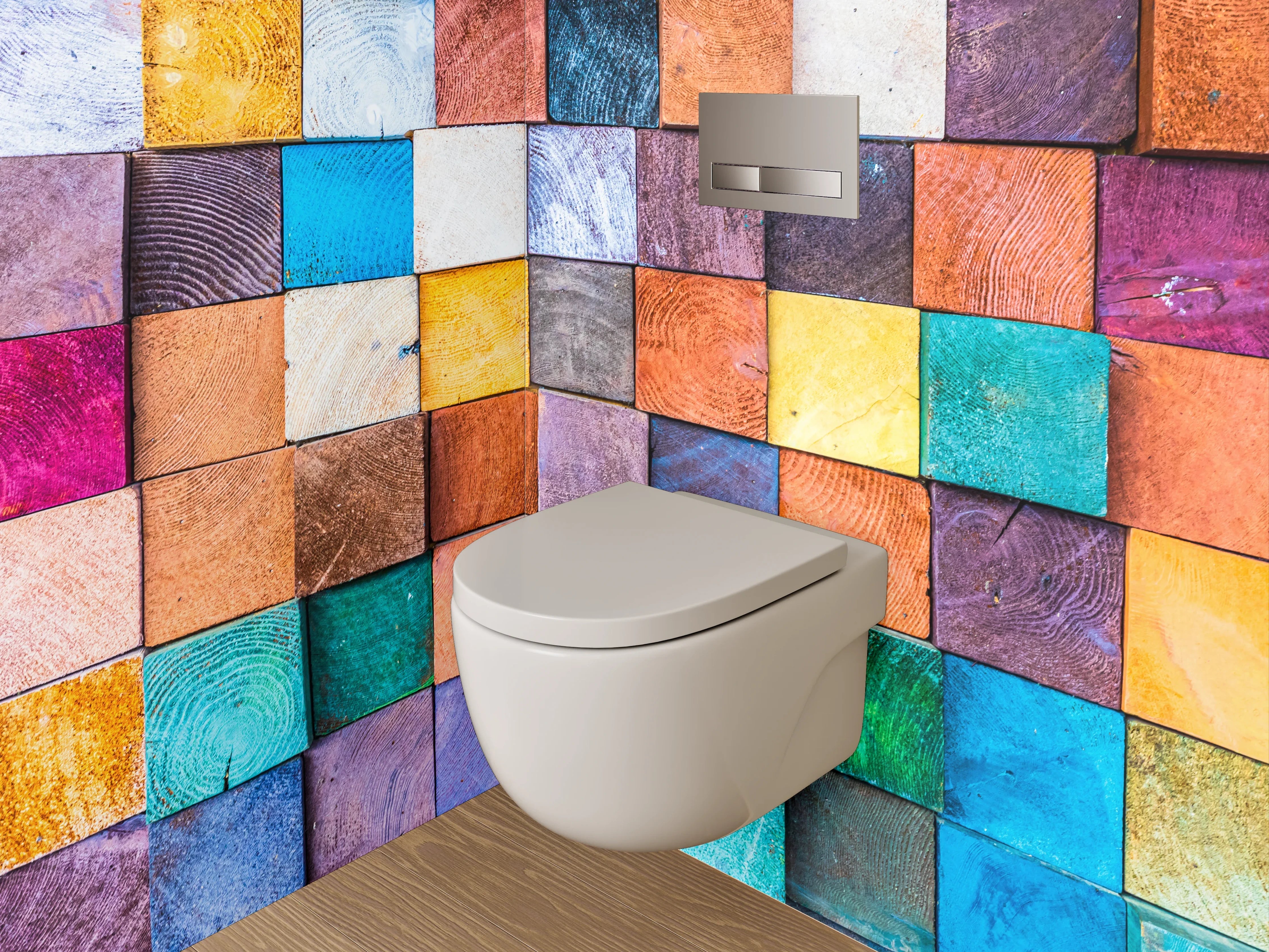WC-Rückwand - Bunte Holzklötze Mosaik Deko