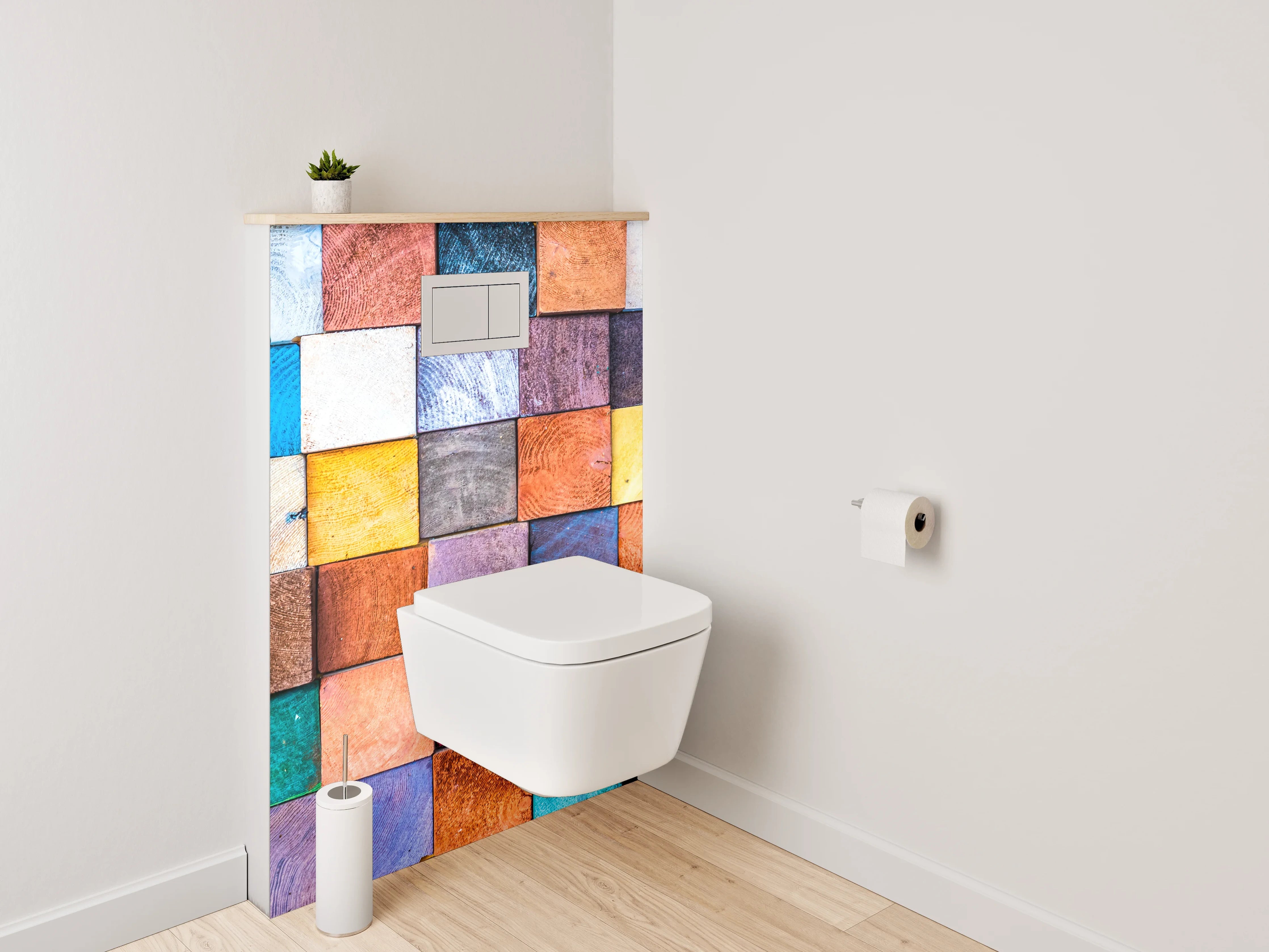 WC-Rückwand - Bunte Holzklötze Mosaik Deko
