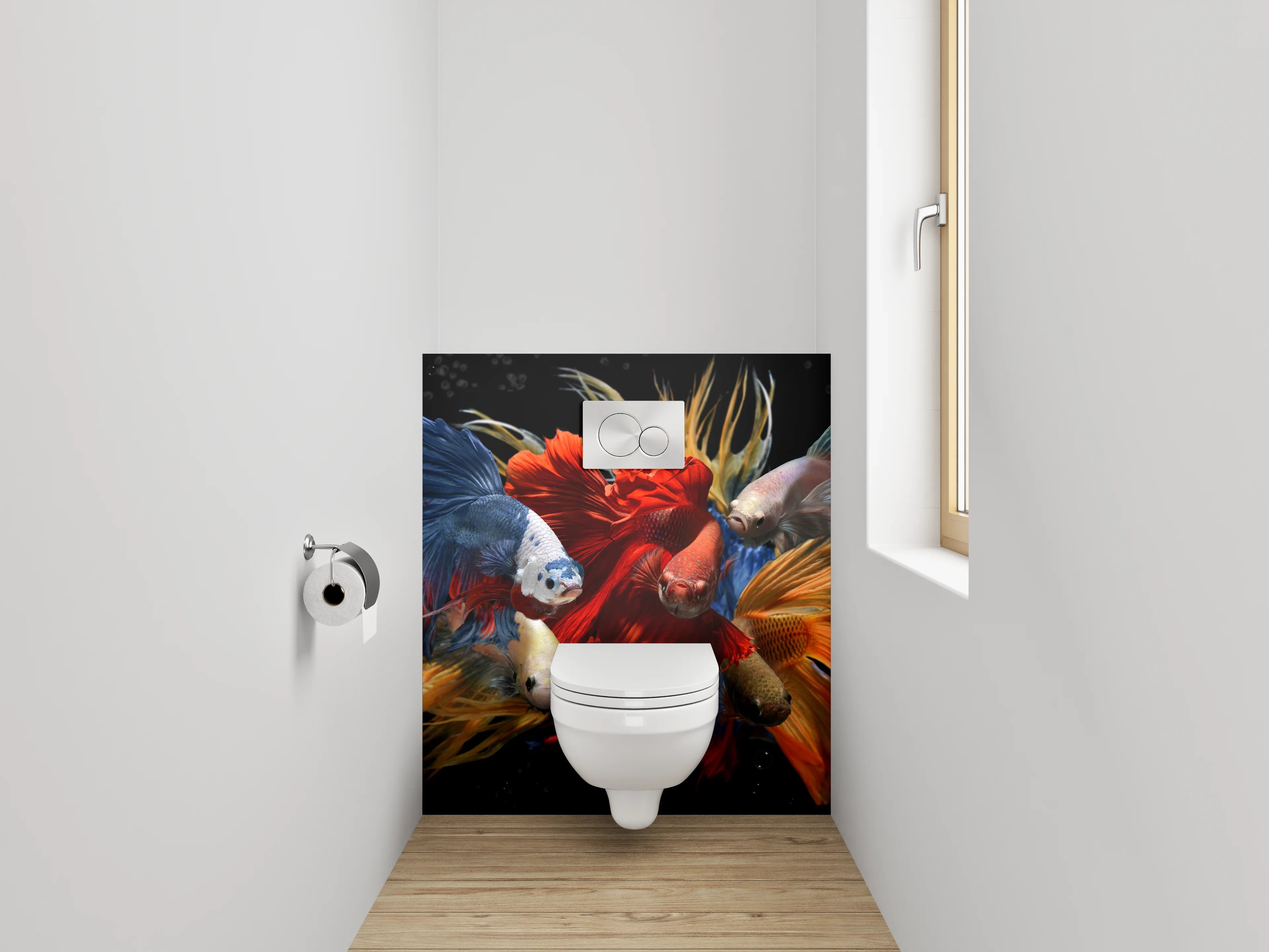WC-Rückwand - Bunte Kampffische in Bewegung