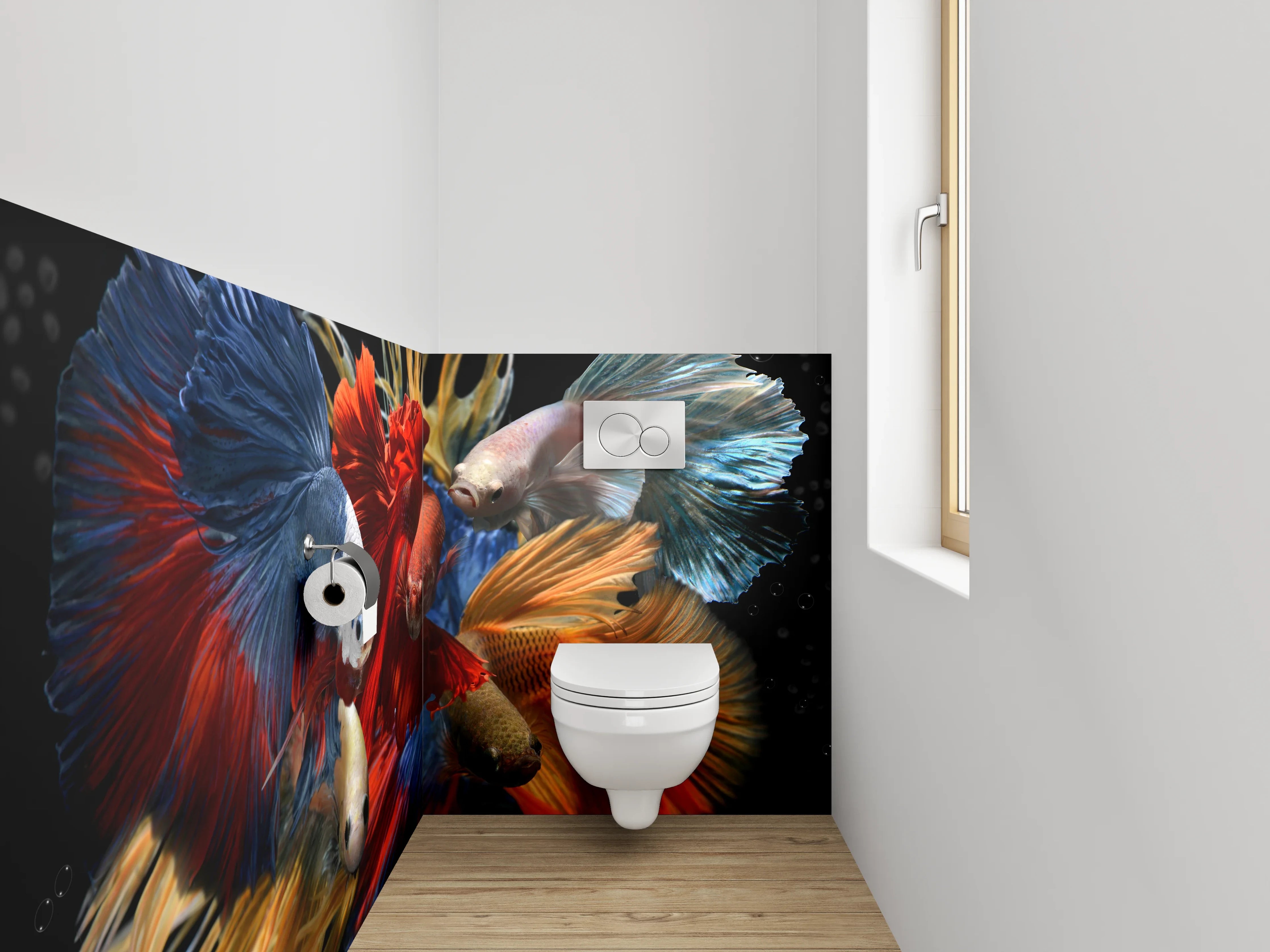 WC-Rückwand - Bunte Kampffische in Bewegung