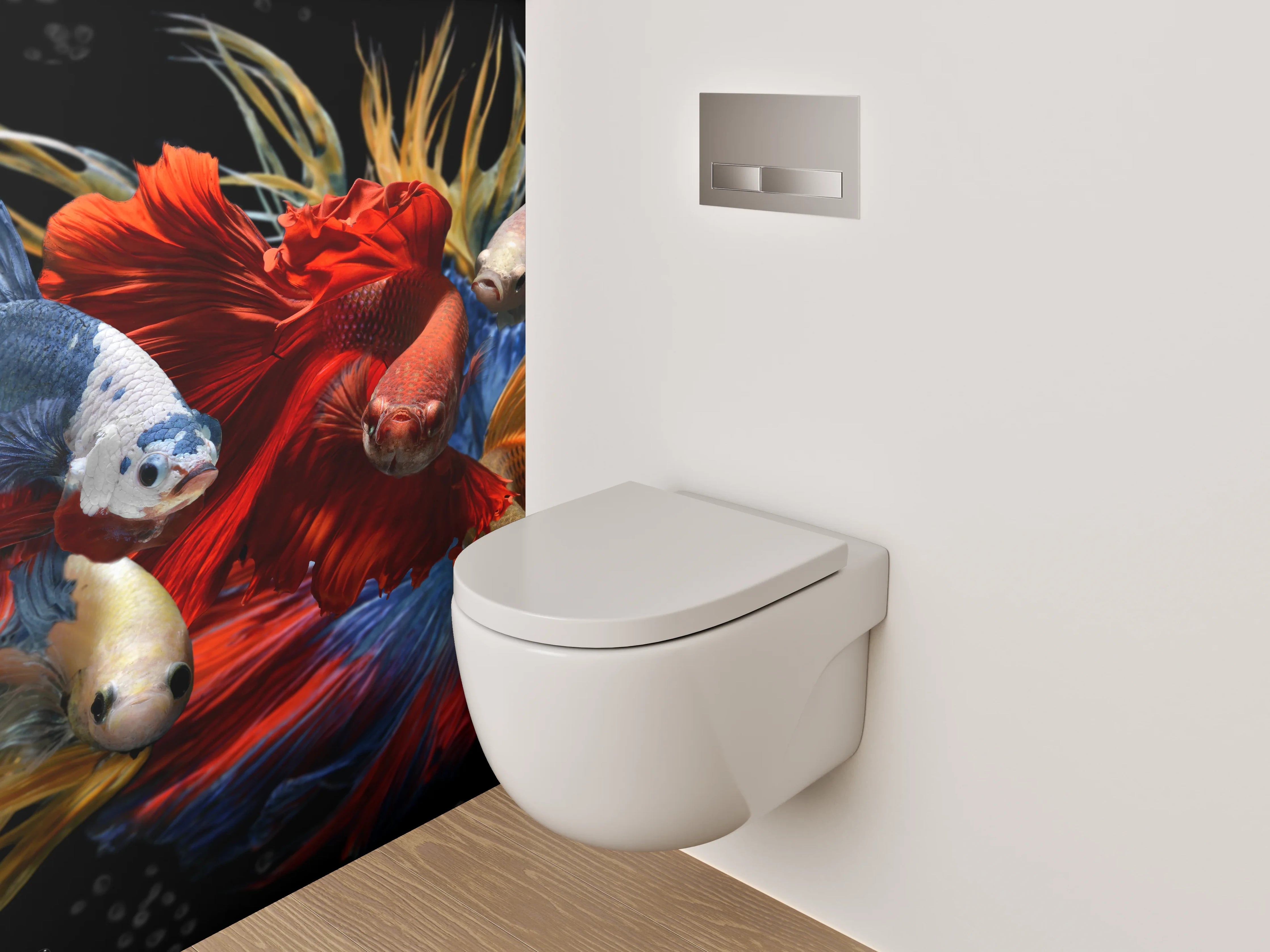 WC-Rückwand - Bunte Kampffische in Bewegung