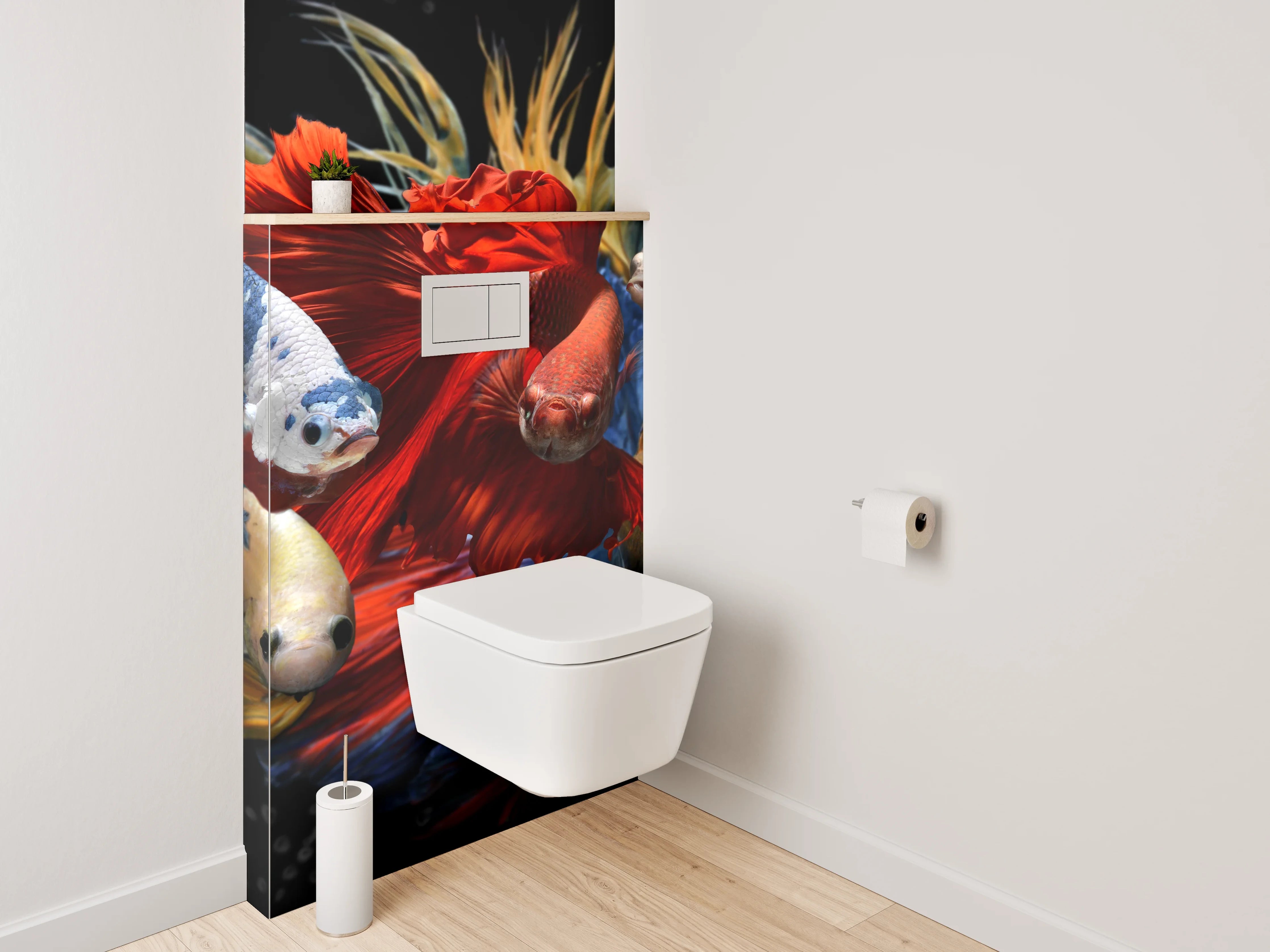 WC-Rückwand - Bunte Kampffische in Bewegung