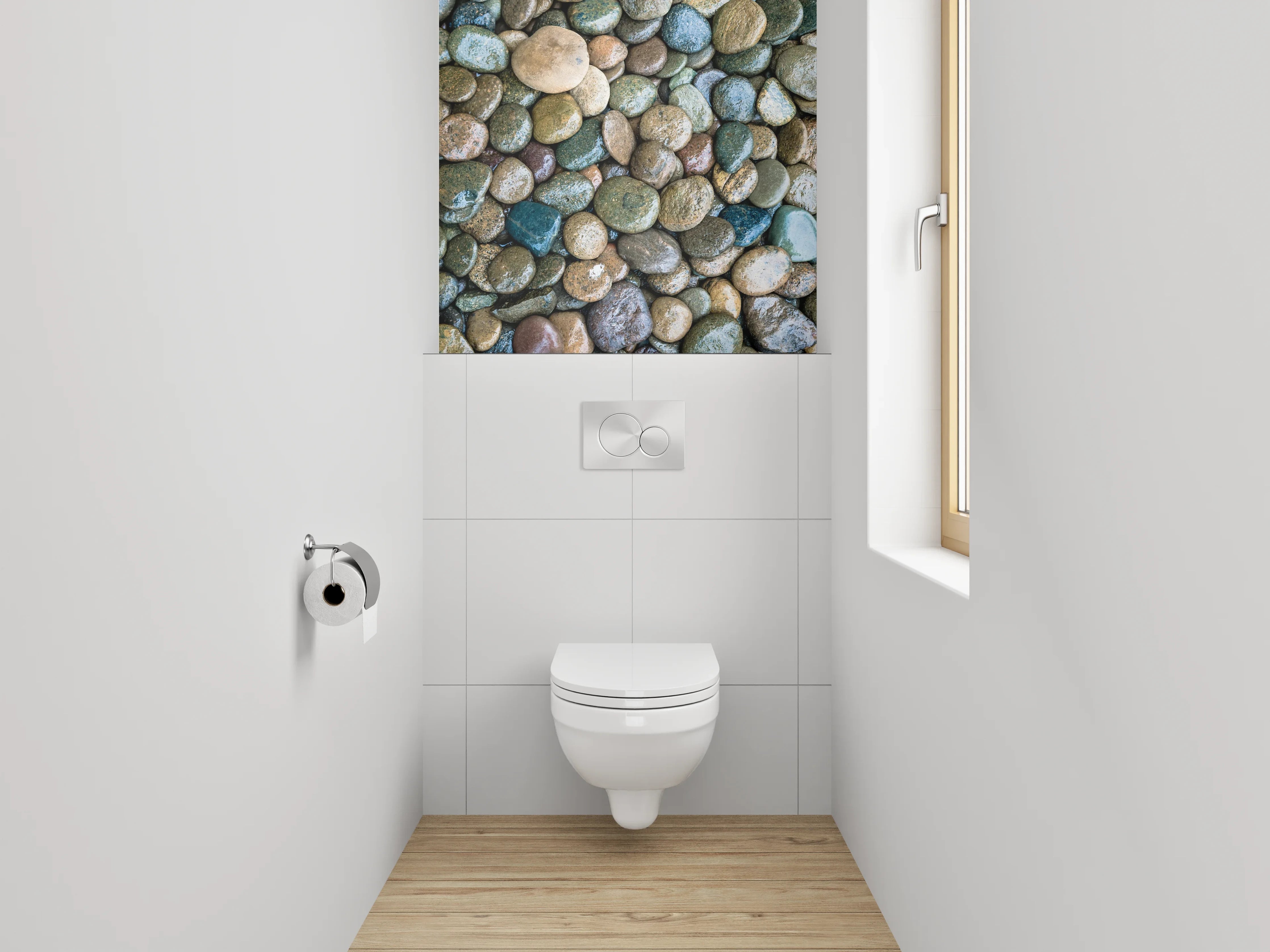 WC-Rückwand - Bunte Kieselsteine auf Kiesbett