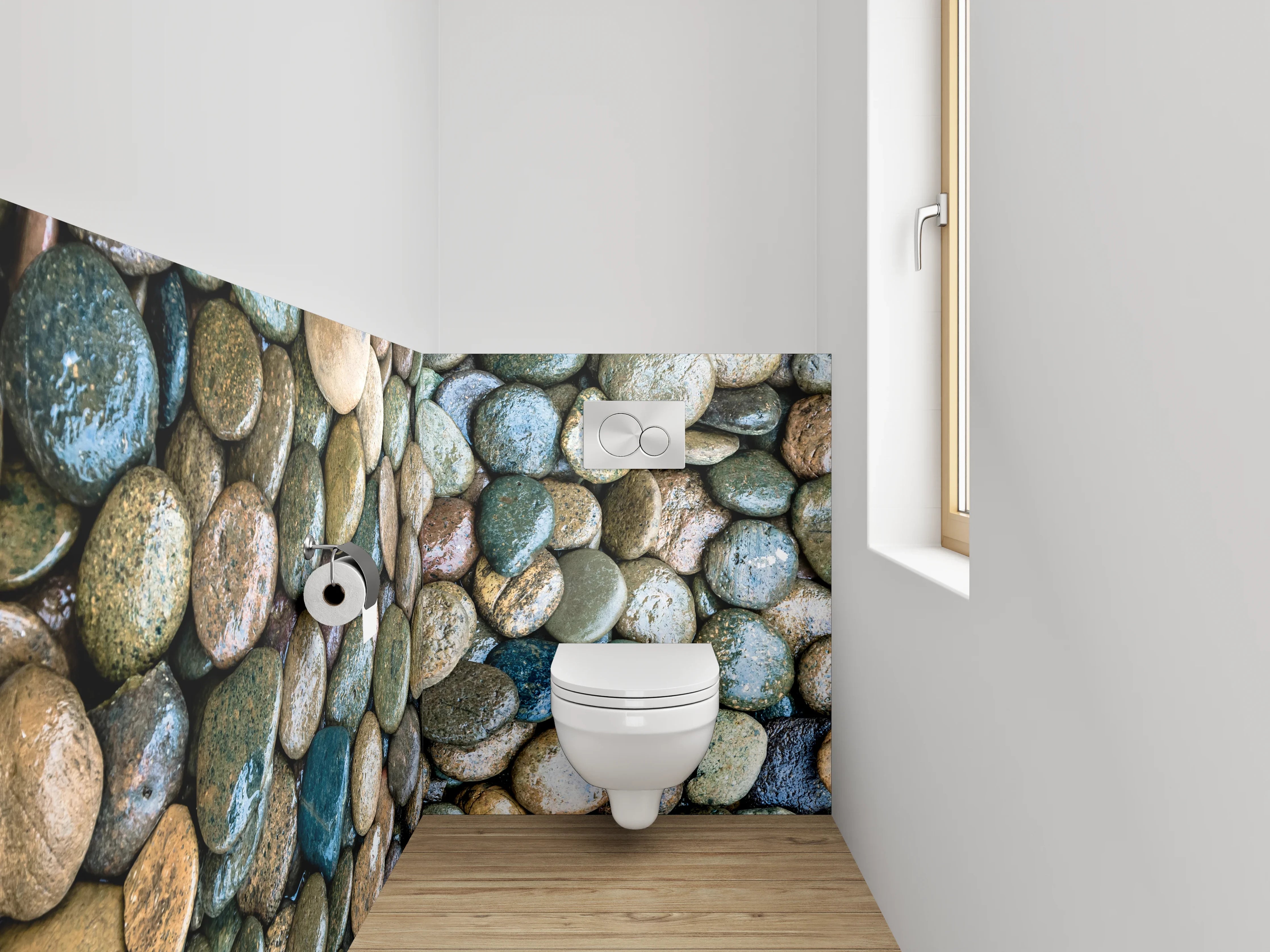 WC-Rückwand - Bunte Kieselsteine auf Kiesbett