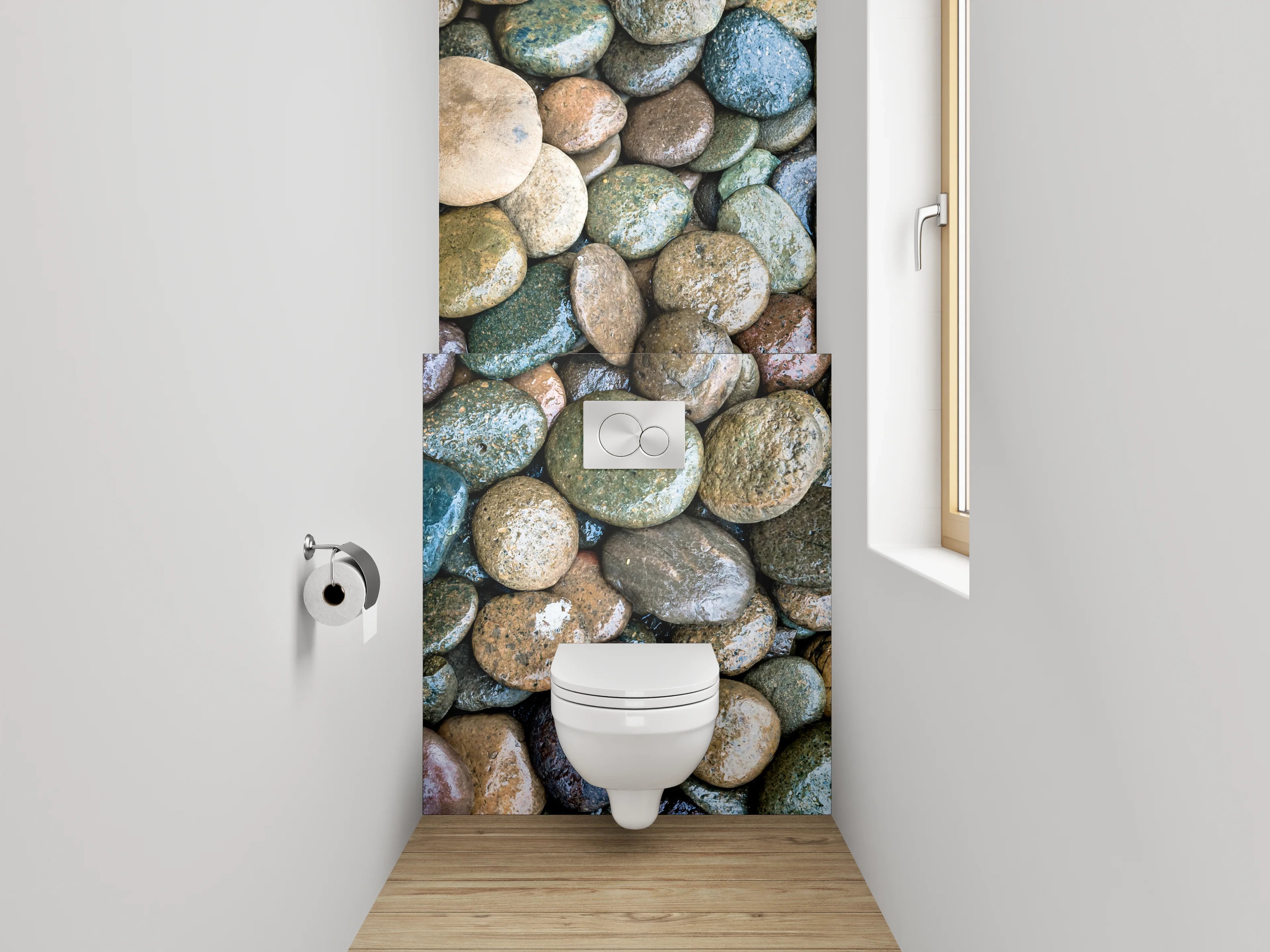 WC-Rückwand - Bunte Kieselsteine auf Kiesbett
