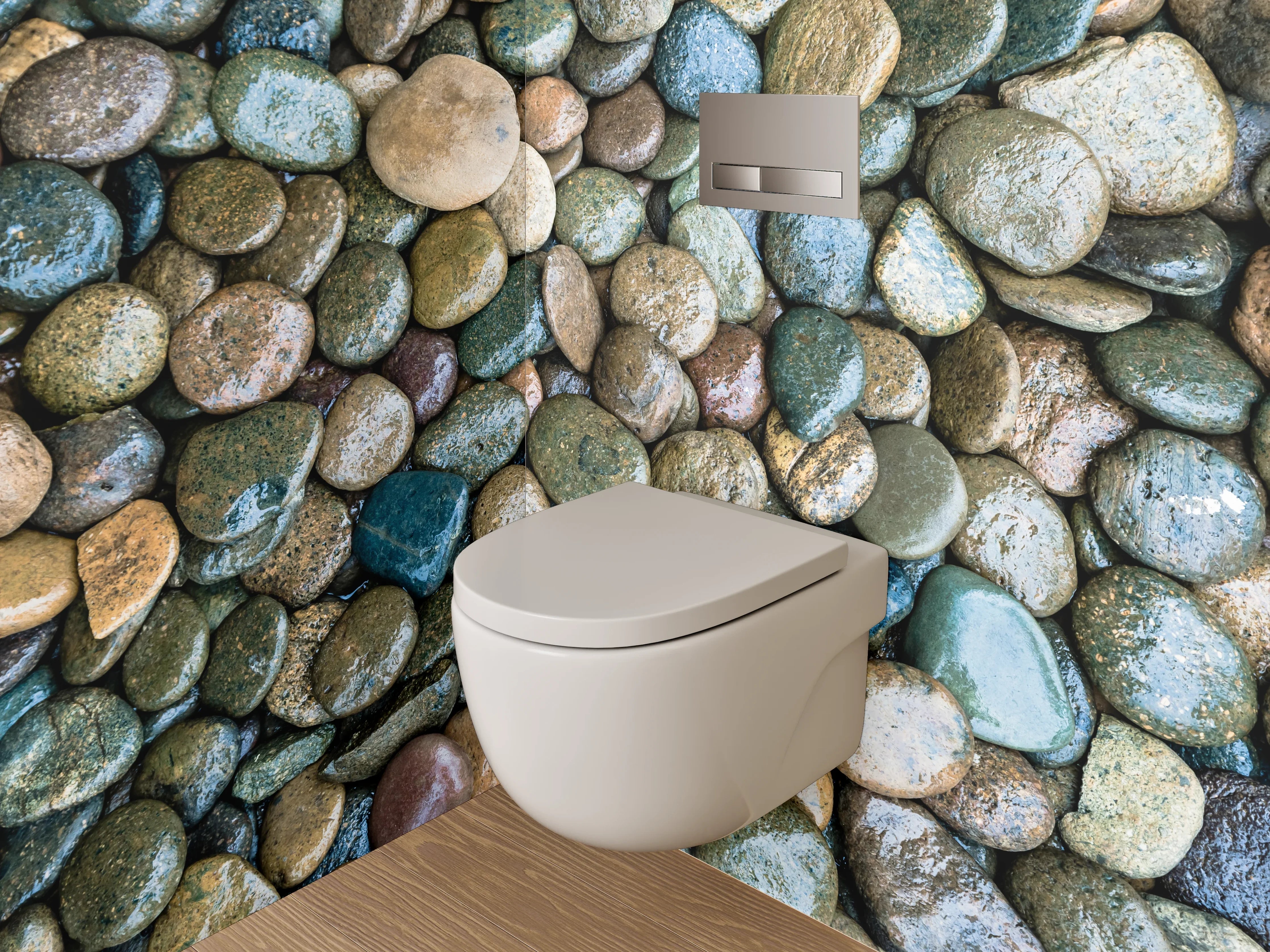 WC-Rückwand - Bunte Kieselsteine auf Kiesbett