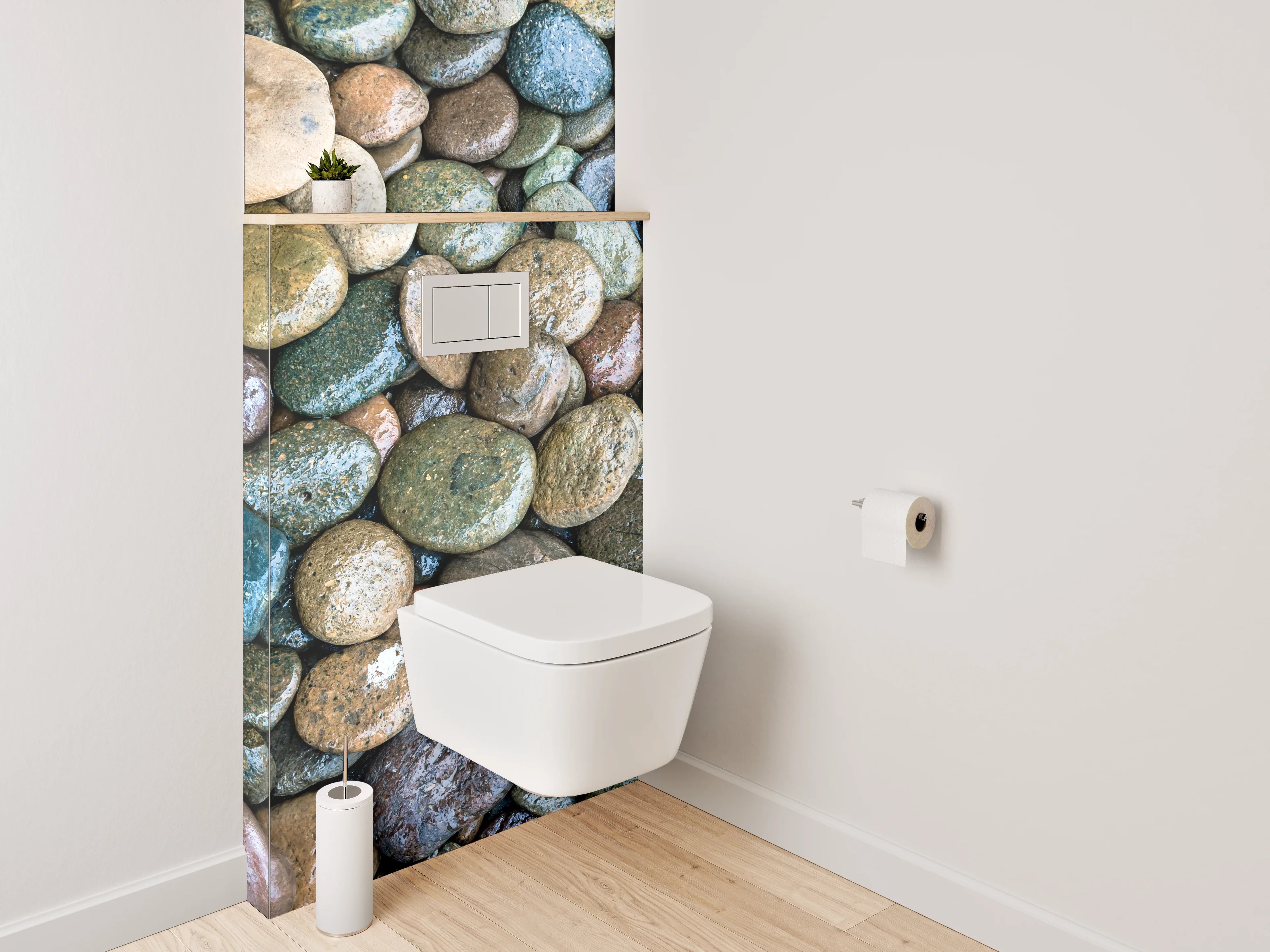 WC-Rückwand - Bunte Kieselsteine auf Kiesbett