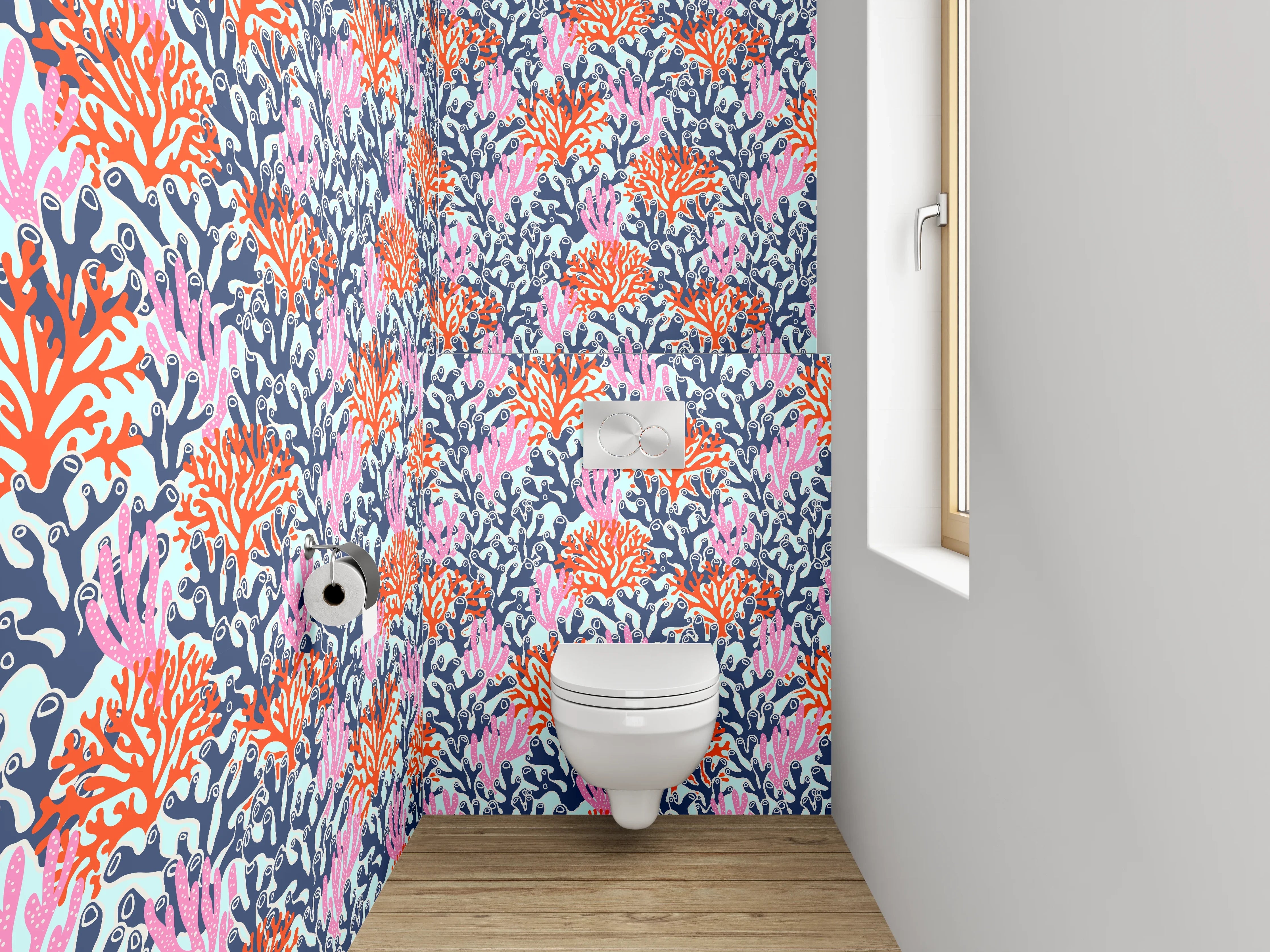 WC-Rückwand - Bunte Korallenmuster Meer Design