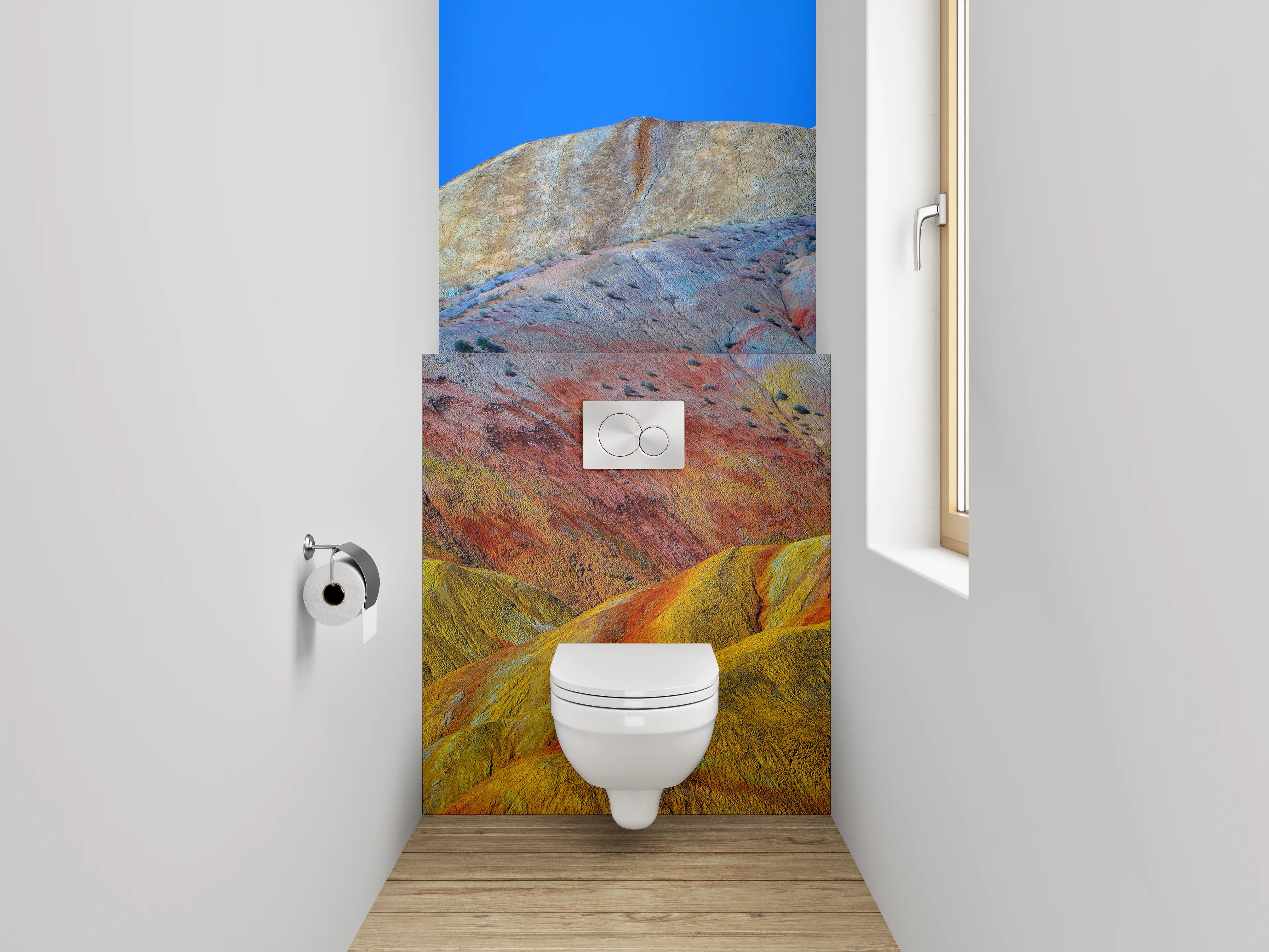 WC-Rückwand - Bunte Landschaft Berge Muster Fototapete