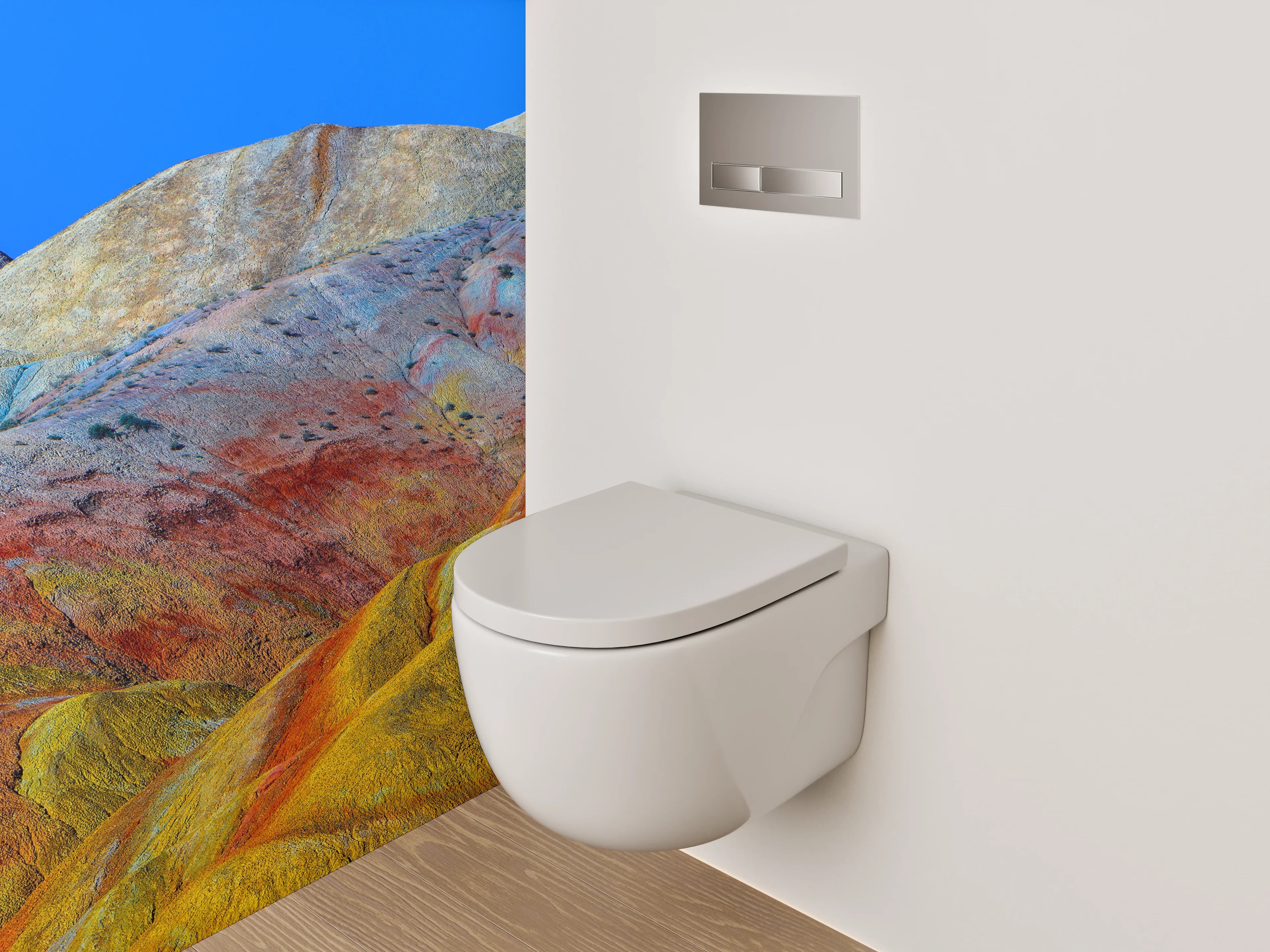 WC-Rückwand - Bunte Landschaft Berge Muster Fototapete
