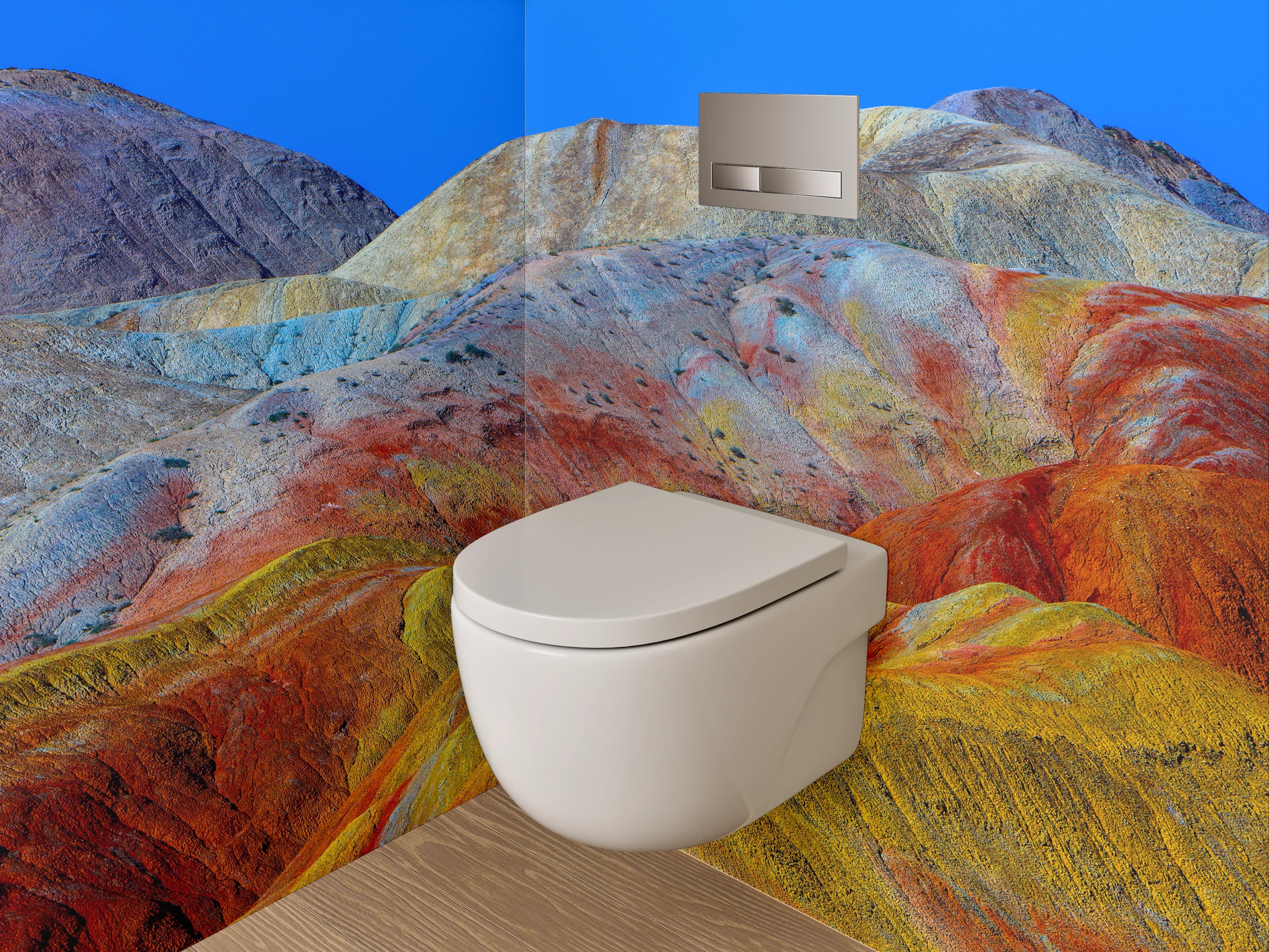 WC-Rückwand - Bunte Landschaft Berge Muster Fototapete