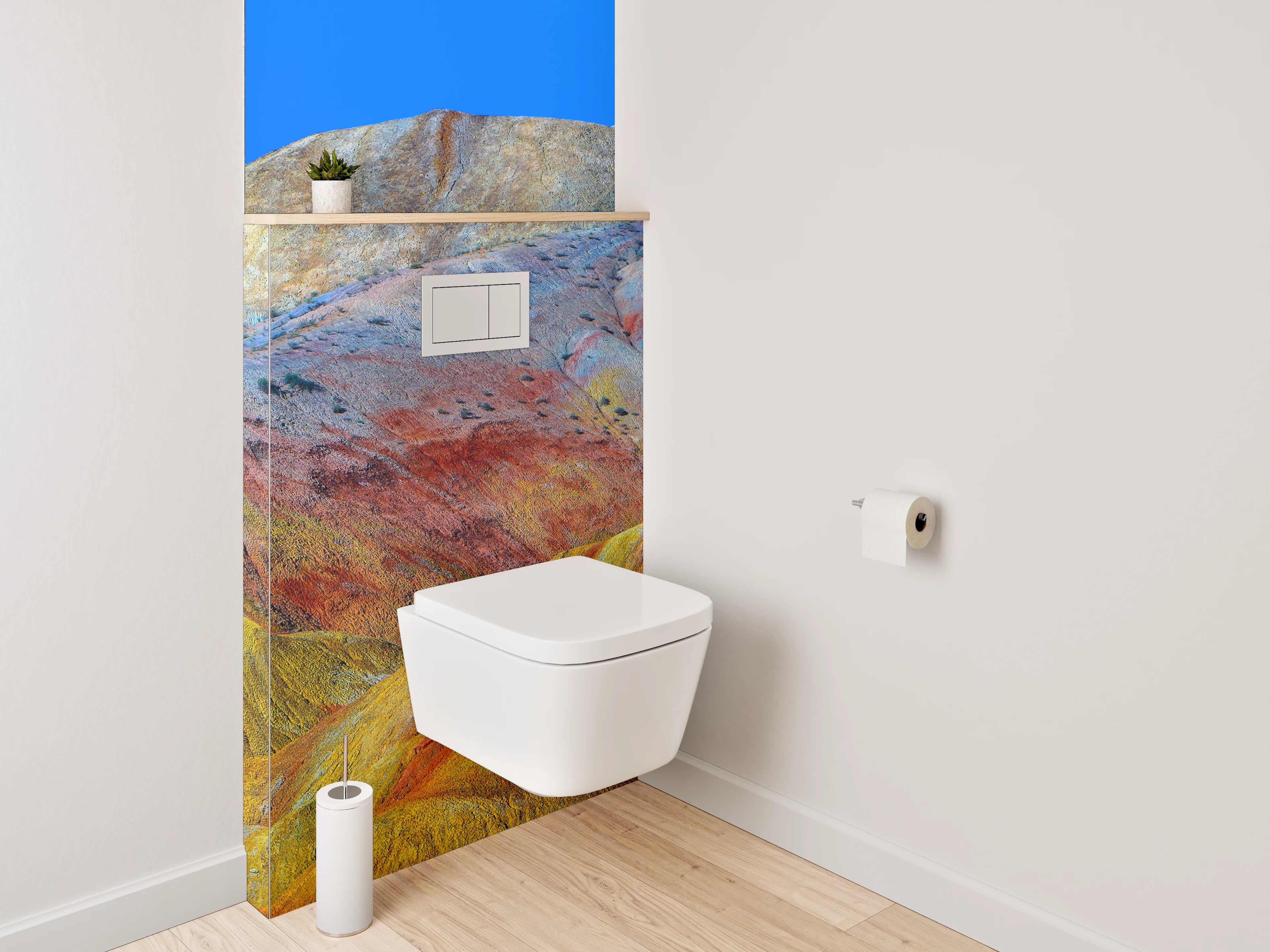 WC-Rückwand - Bunte Landschaft Berge Muster Fototapete