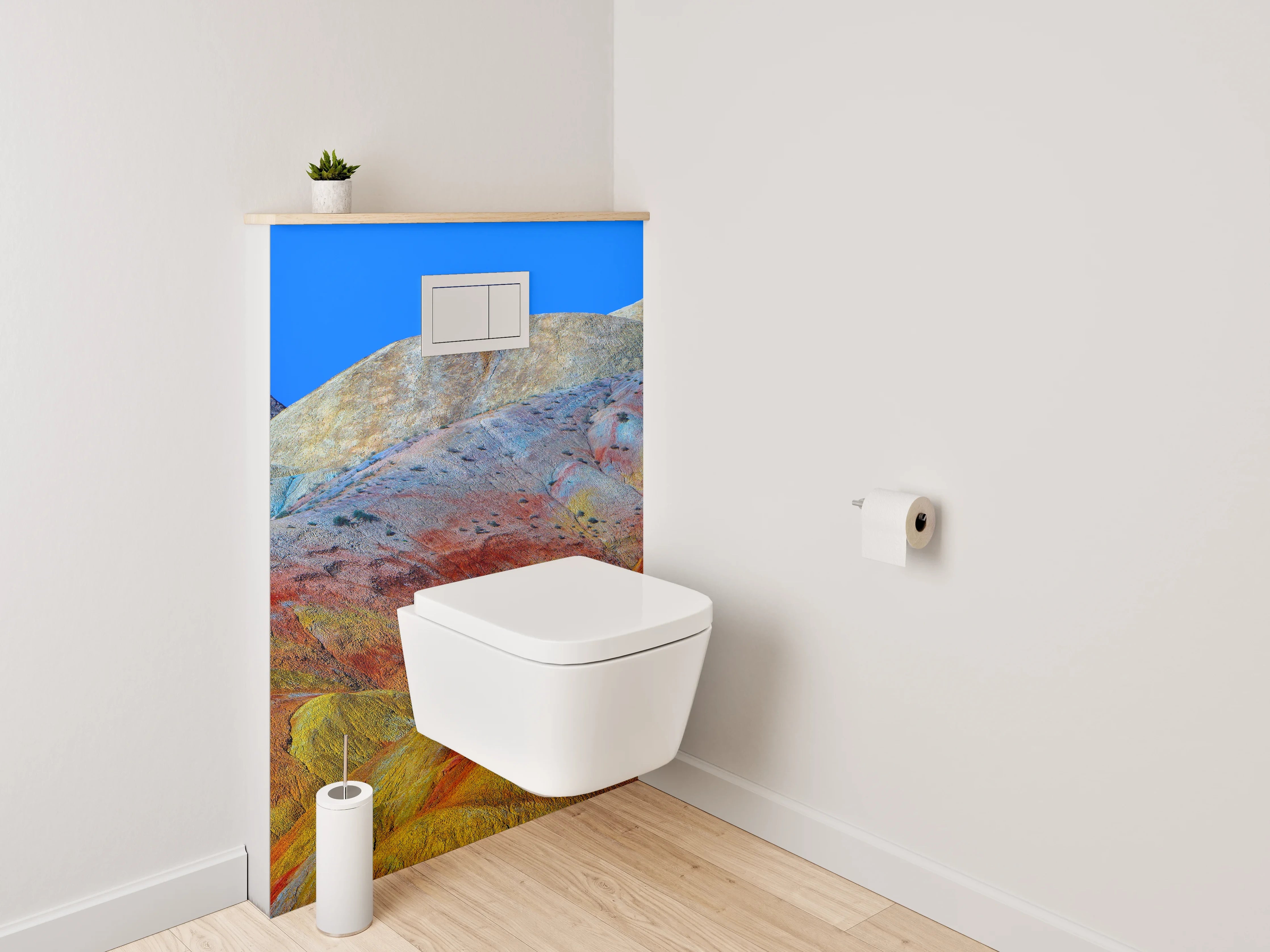 WC-Rückwand - Bunte Landschaft Berge Muster Fototapete