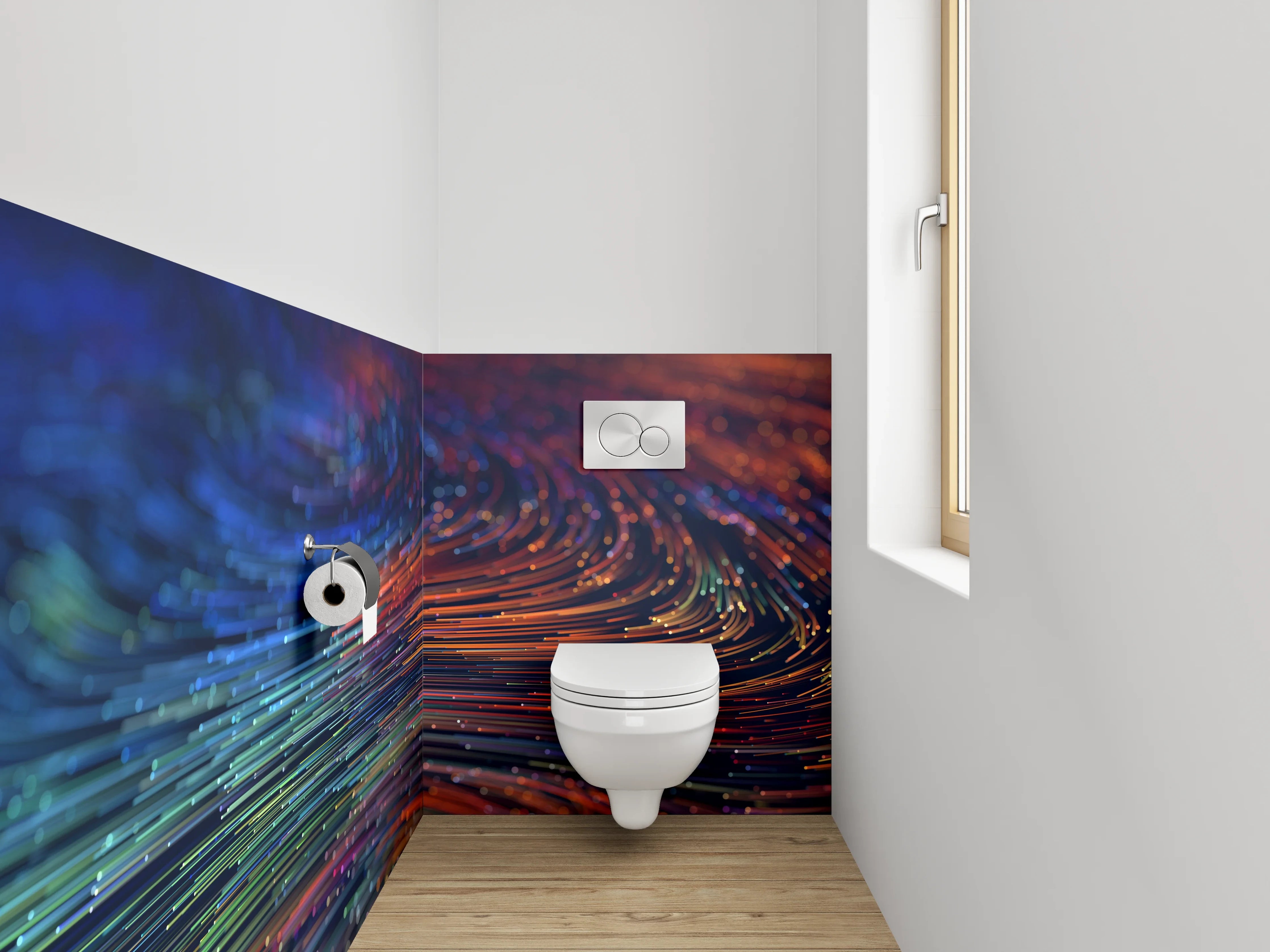 WC-Rückwand - Bunte Lichtwellen in Bewegung