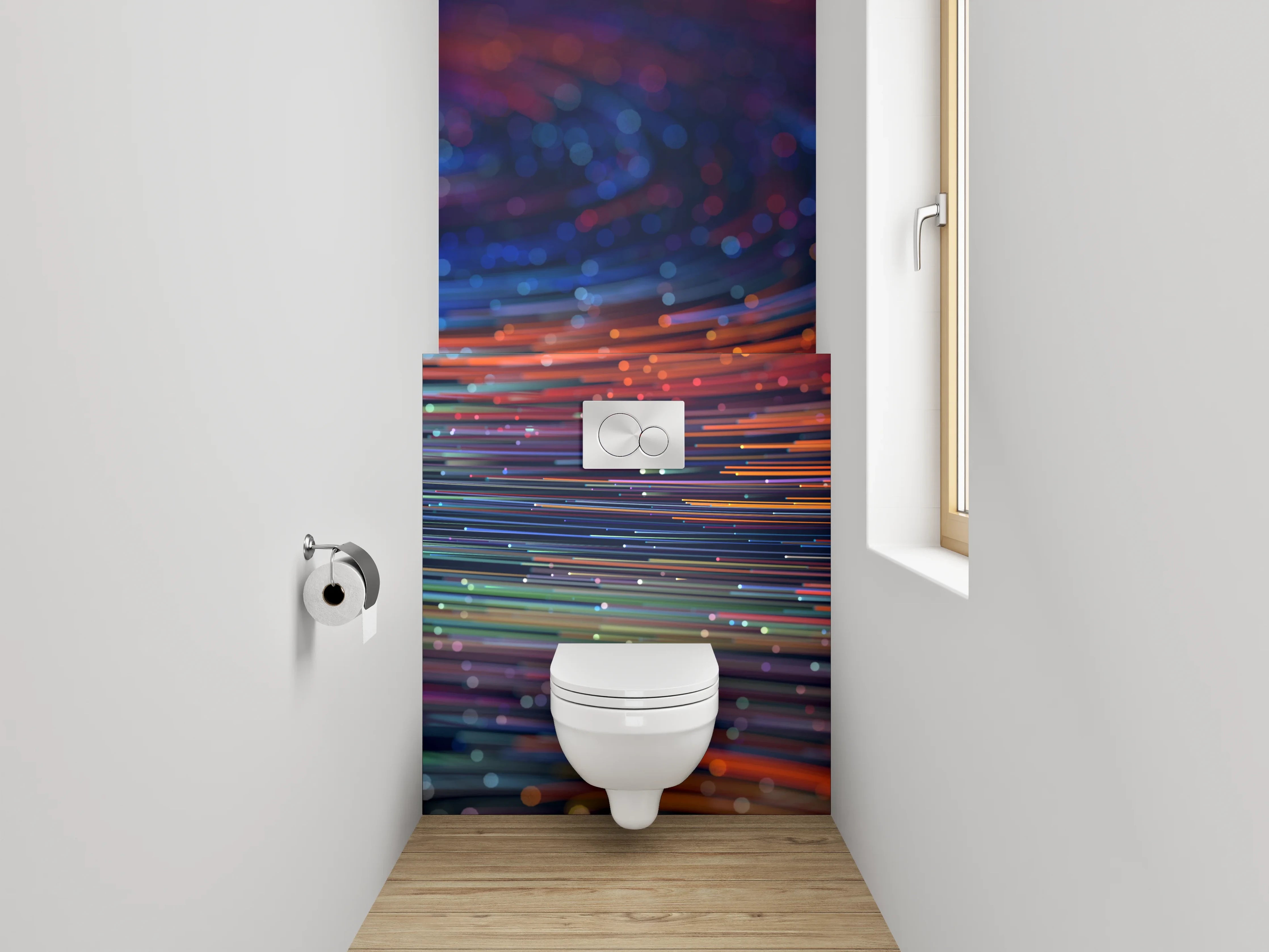 WC-Rückwand - Bunte Lichtwellen in Bewegung