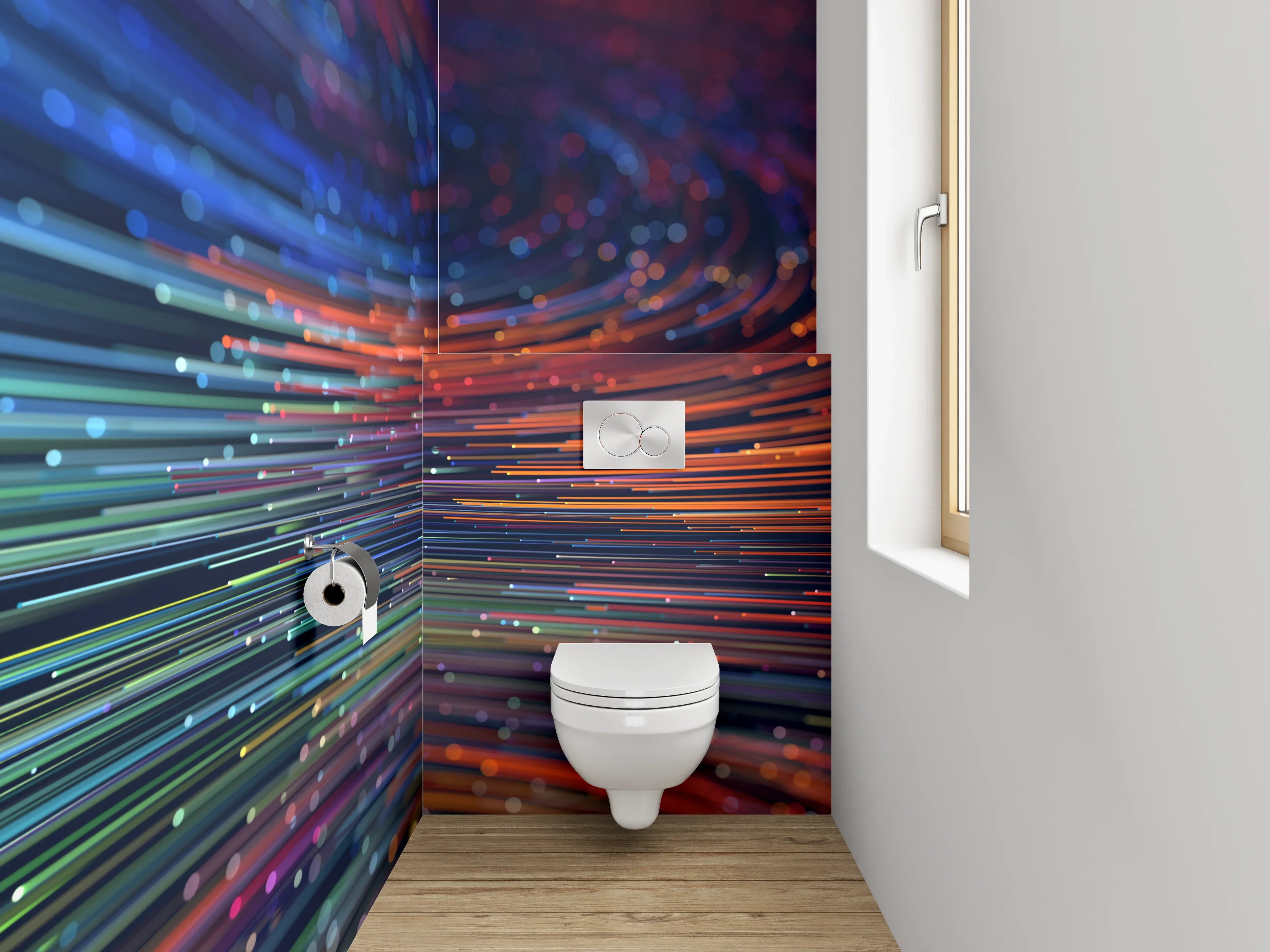 WC-Rückwand - Bunte Lichtwellen in Bewegung