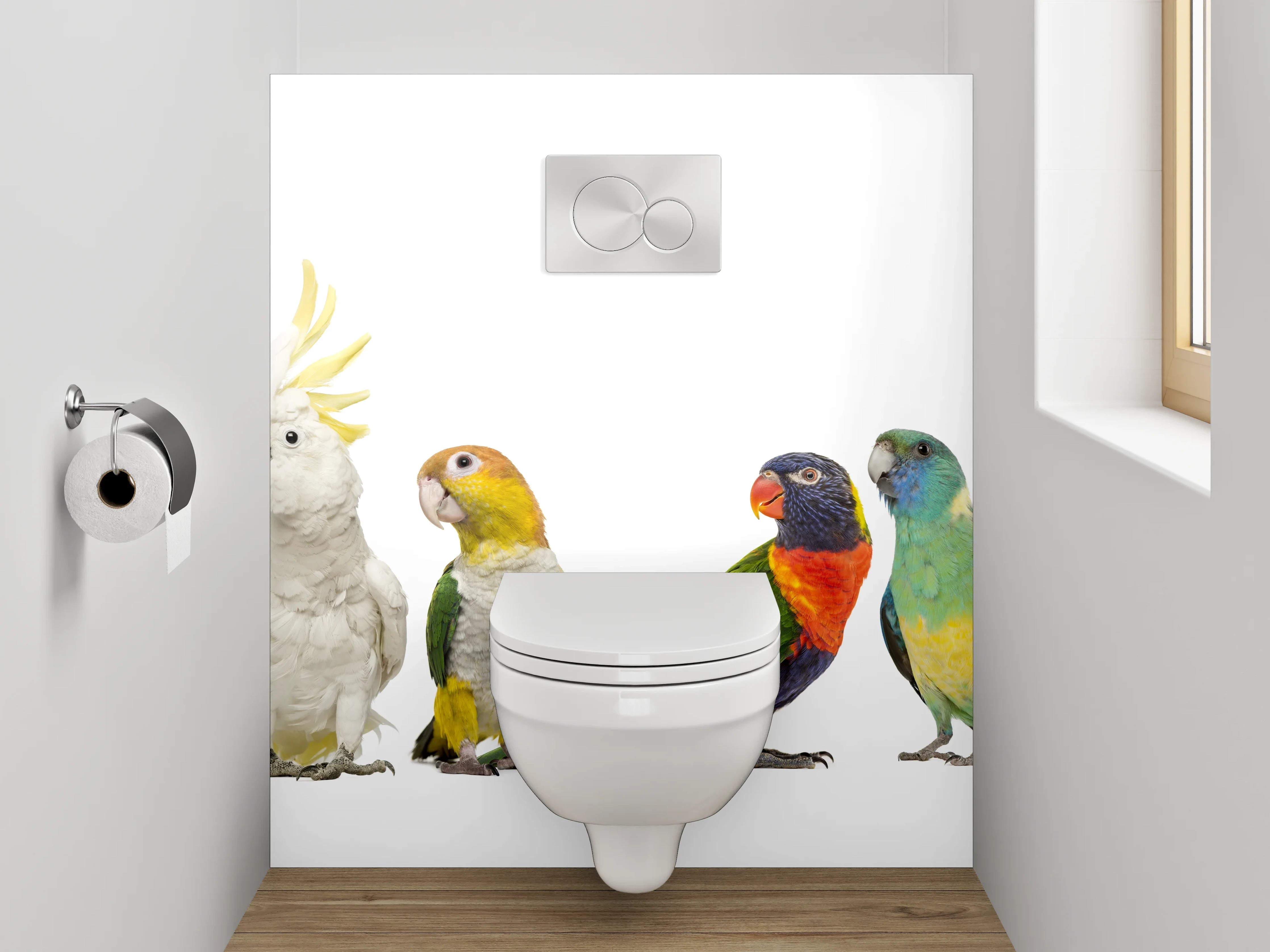 WC-Rückwand - Bunte Papageien-Vielfalt
