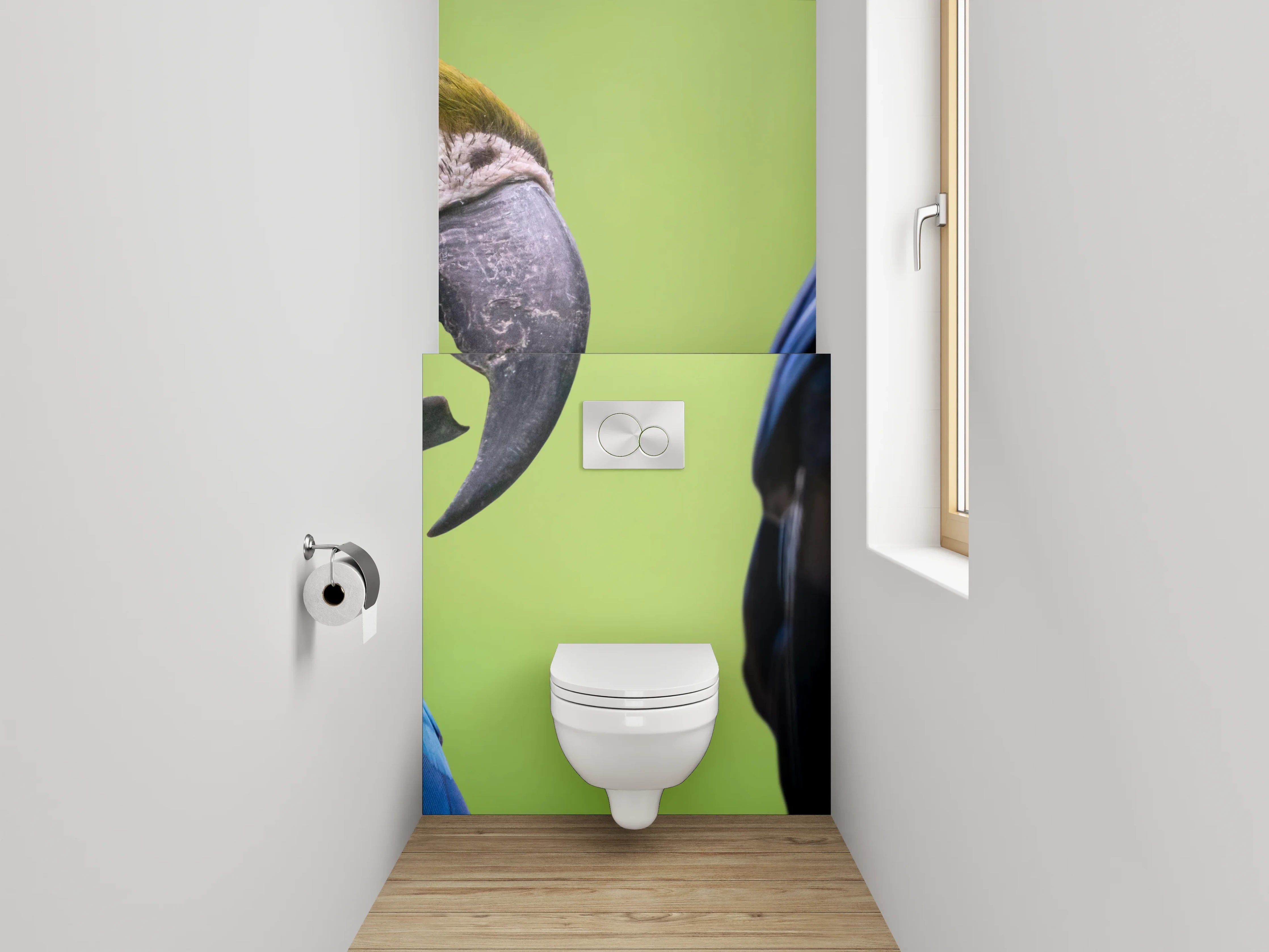 WC-Rückwand - Bunte Papageien auf Tropenast