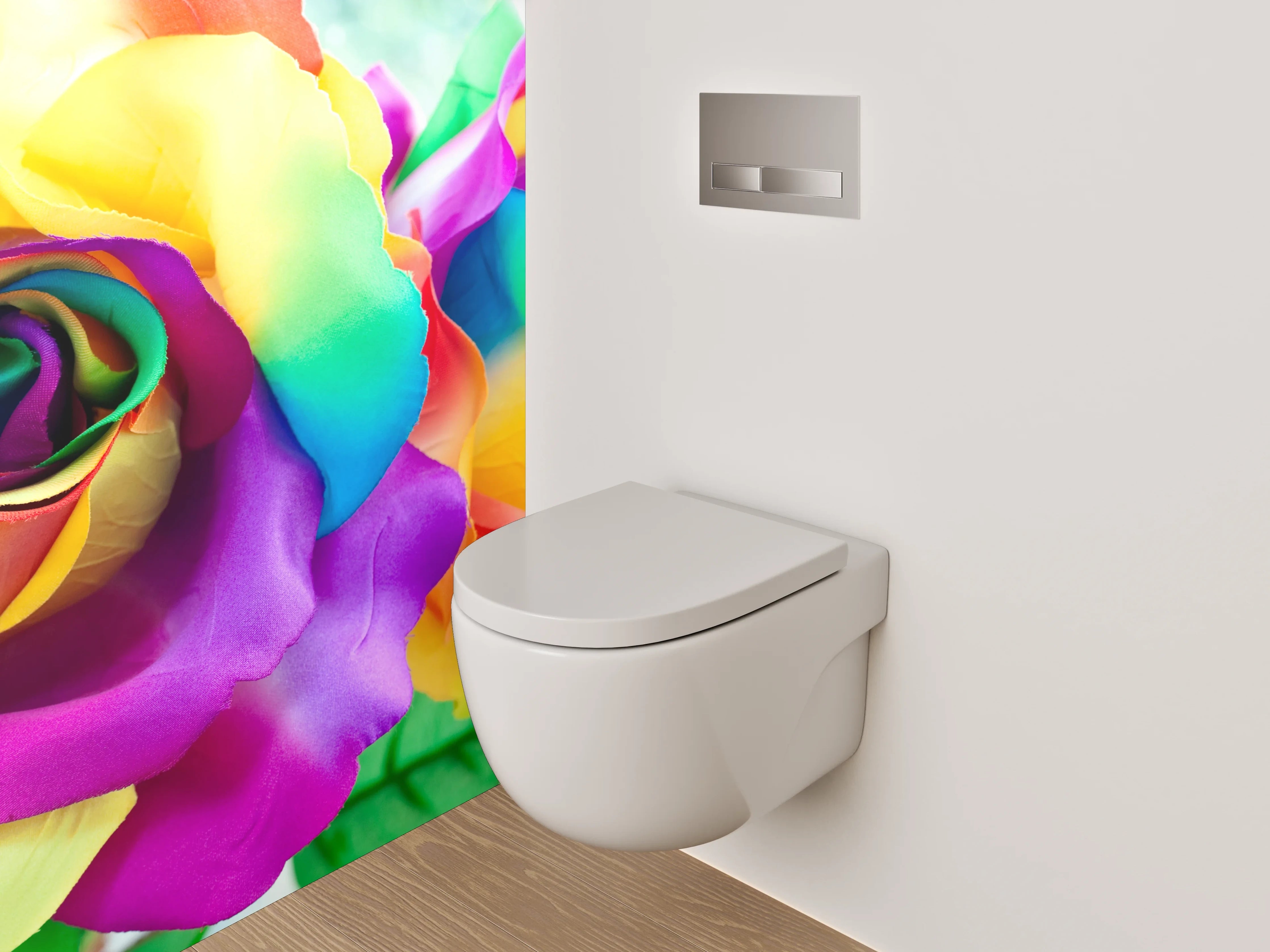 WC-Rückwand - Bunte Regenbogenrosen – Farbige Blumenpracht